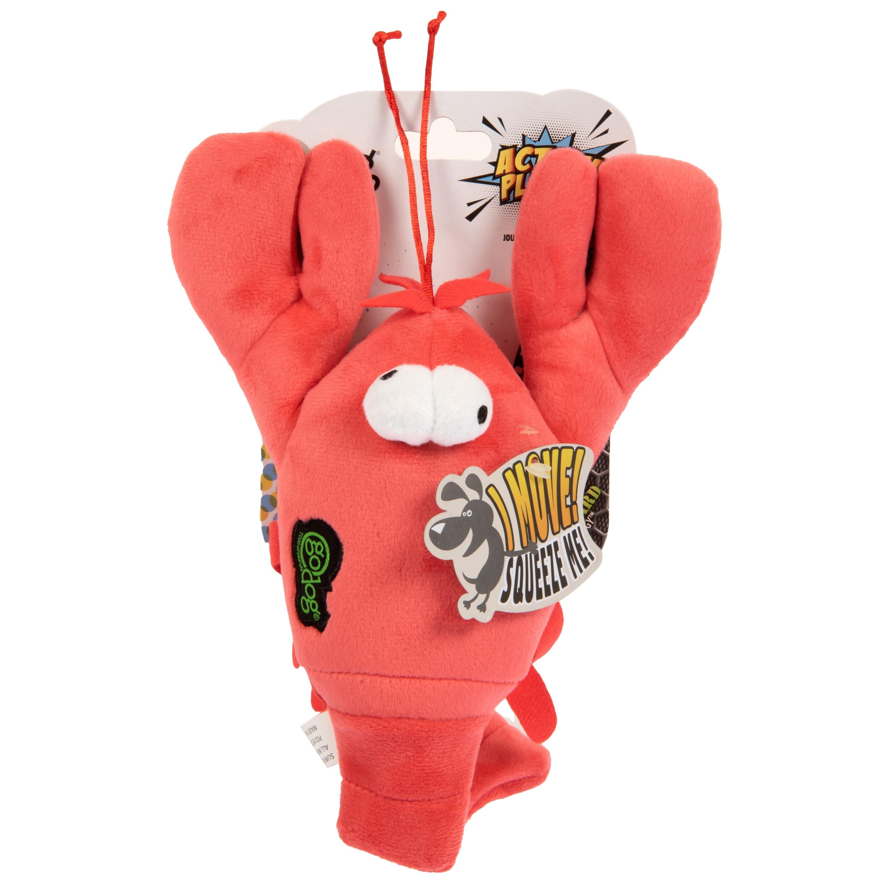 GoDog Action Battery-Free Reacting Squeaky Lobster Plush Dog Toy - Red  