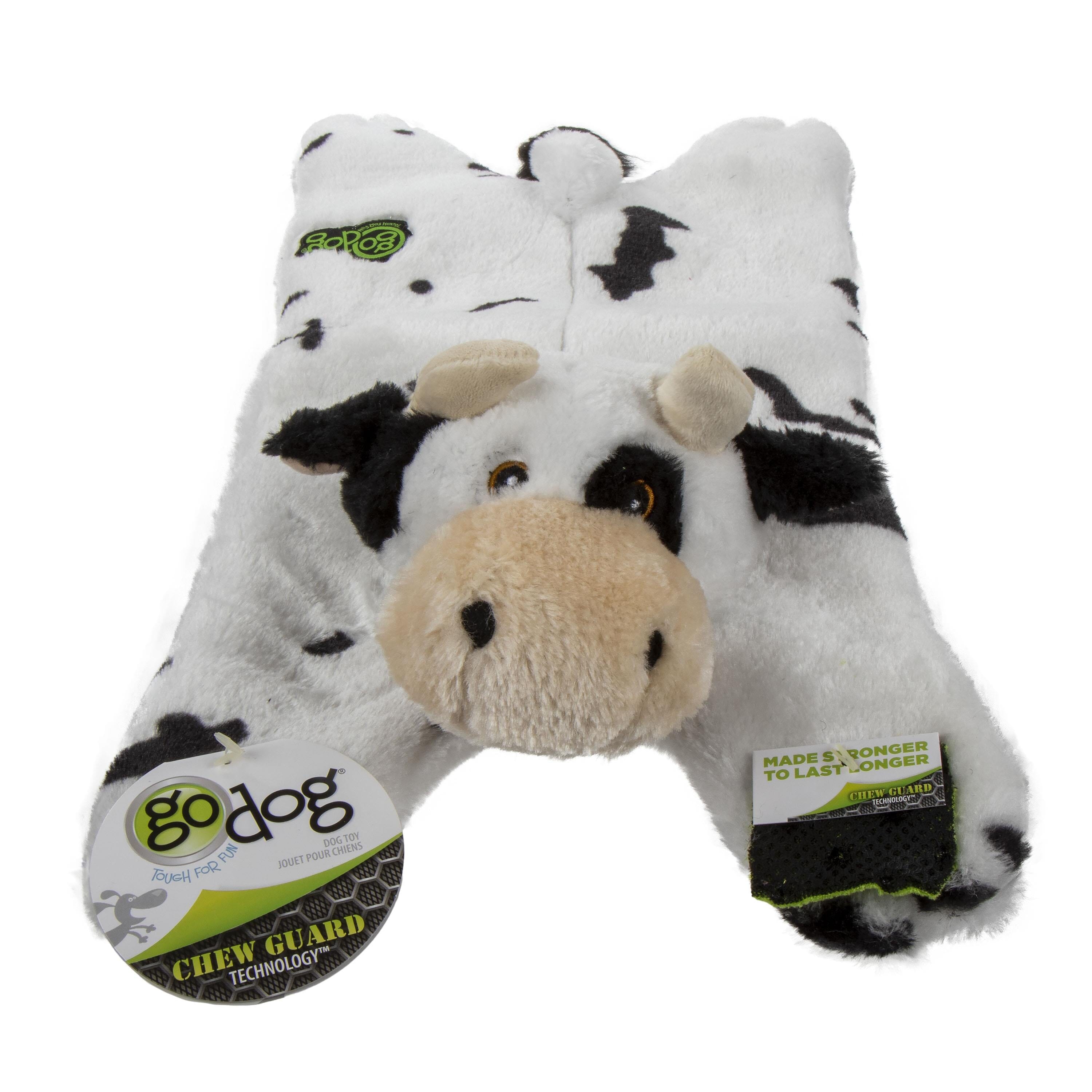 GoDog Barnyard Buddies Cow Squeak and Plush Dog Toy - Black and White - Large  