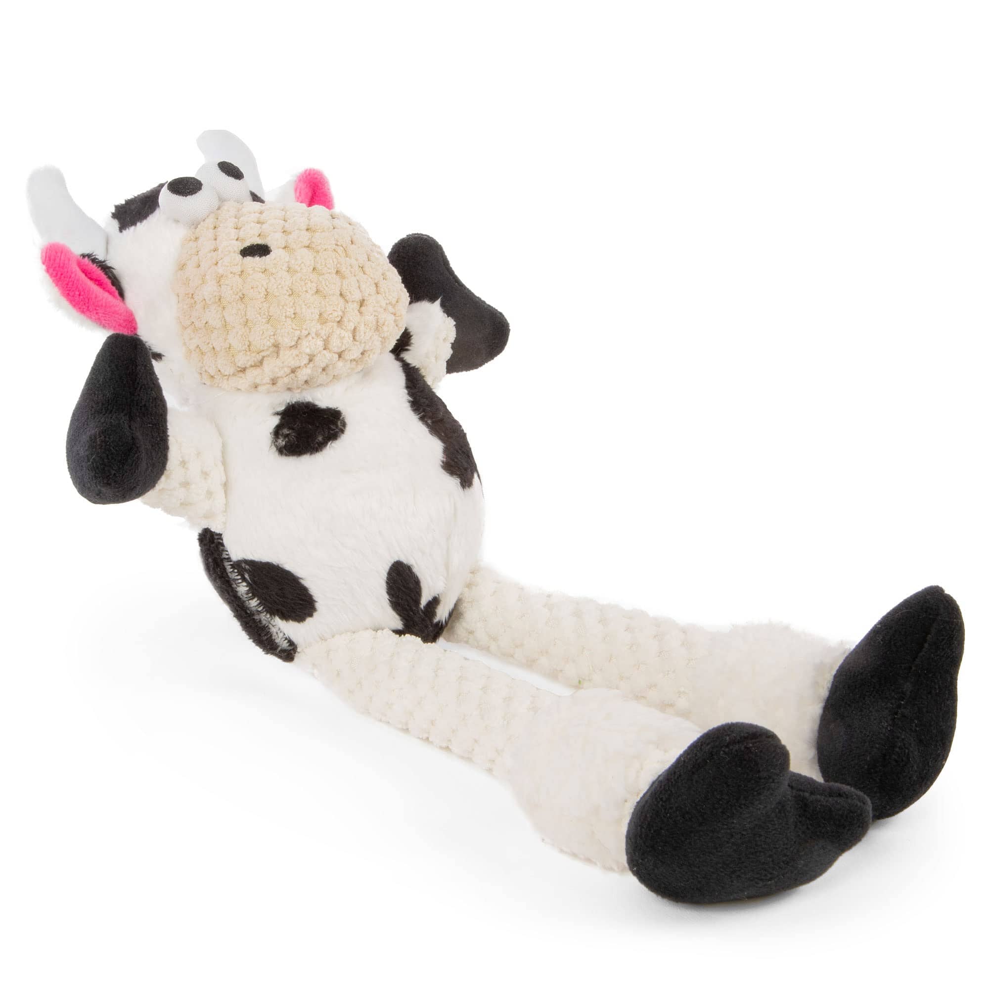 GoDog Barnyard Buddies Cow Squeak and Plush Dog Toy - Black and White - Small  