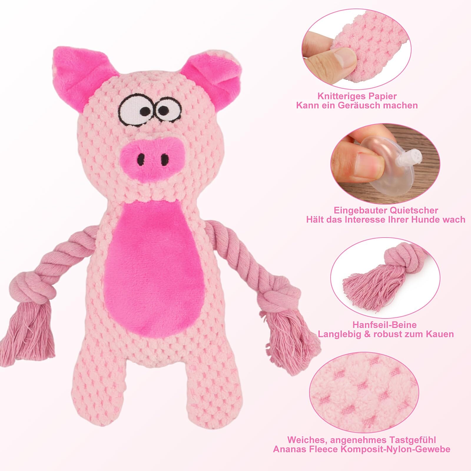 GoDog Barnyard Buddies Pig Squeak and Plush Dog Toy - Pink - Small  