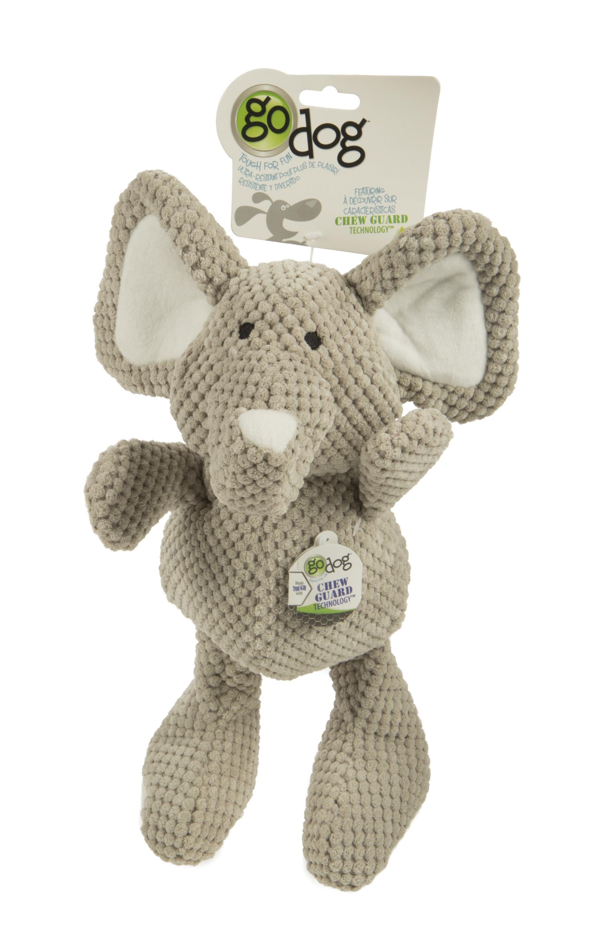 GoDog Checkers Elephant Squeak and Plush Dog Toy with Chew-Guard Tech - Gray - Large  