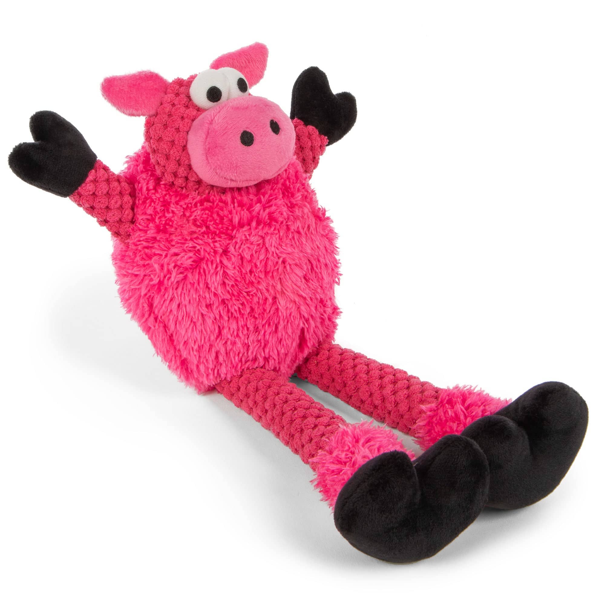 GoDog Checkers Flying Pig Squeak and Plush Dog Toy with Chew-Guard Tech - Pink - Mini  