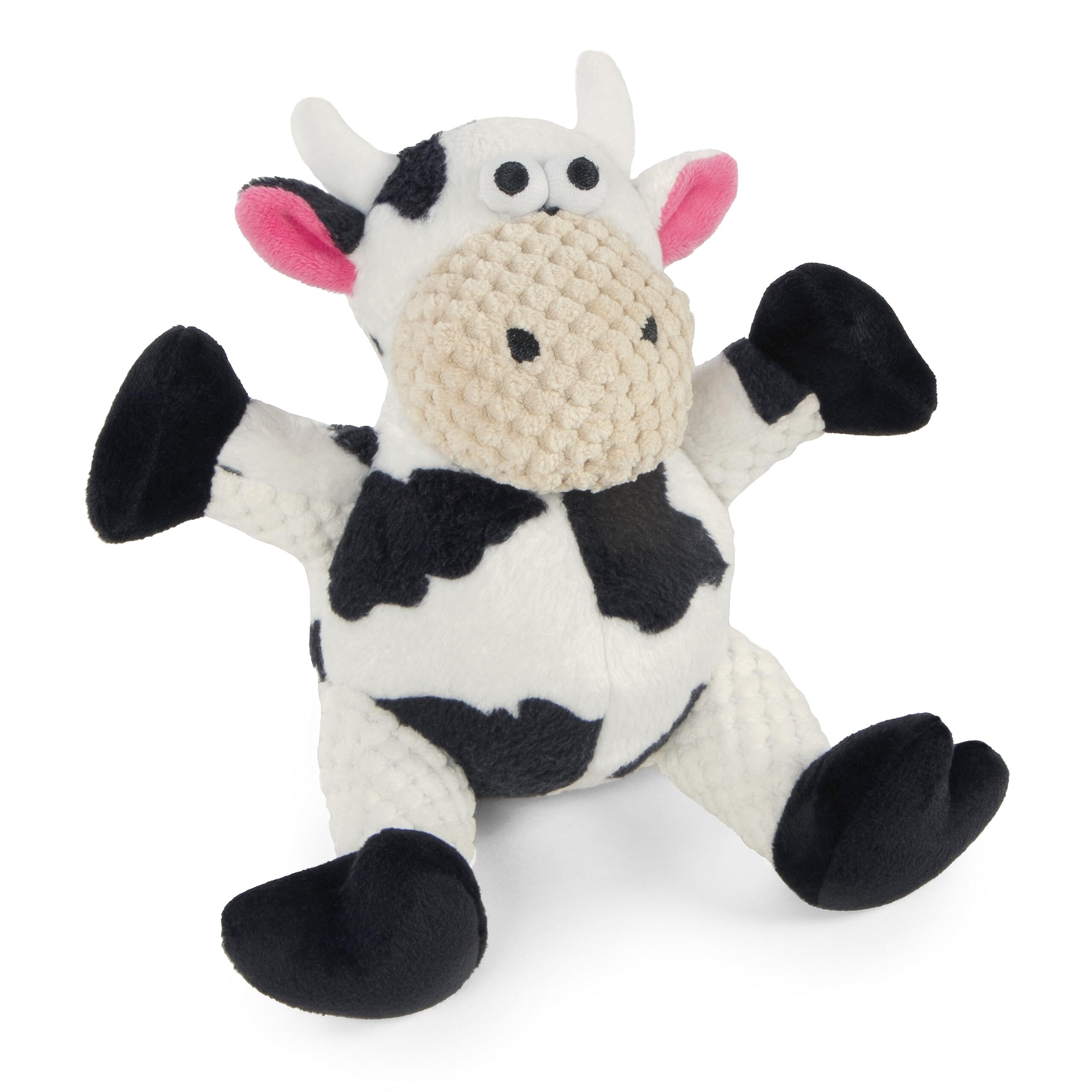 GoDog Checkers Sitting Cow Squeak and Plush Dog Toy with Chew-Guard Tech - Black/White - Small  