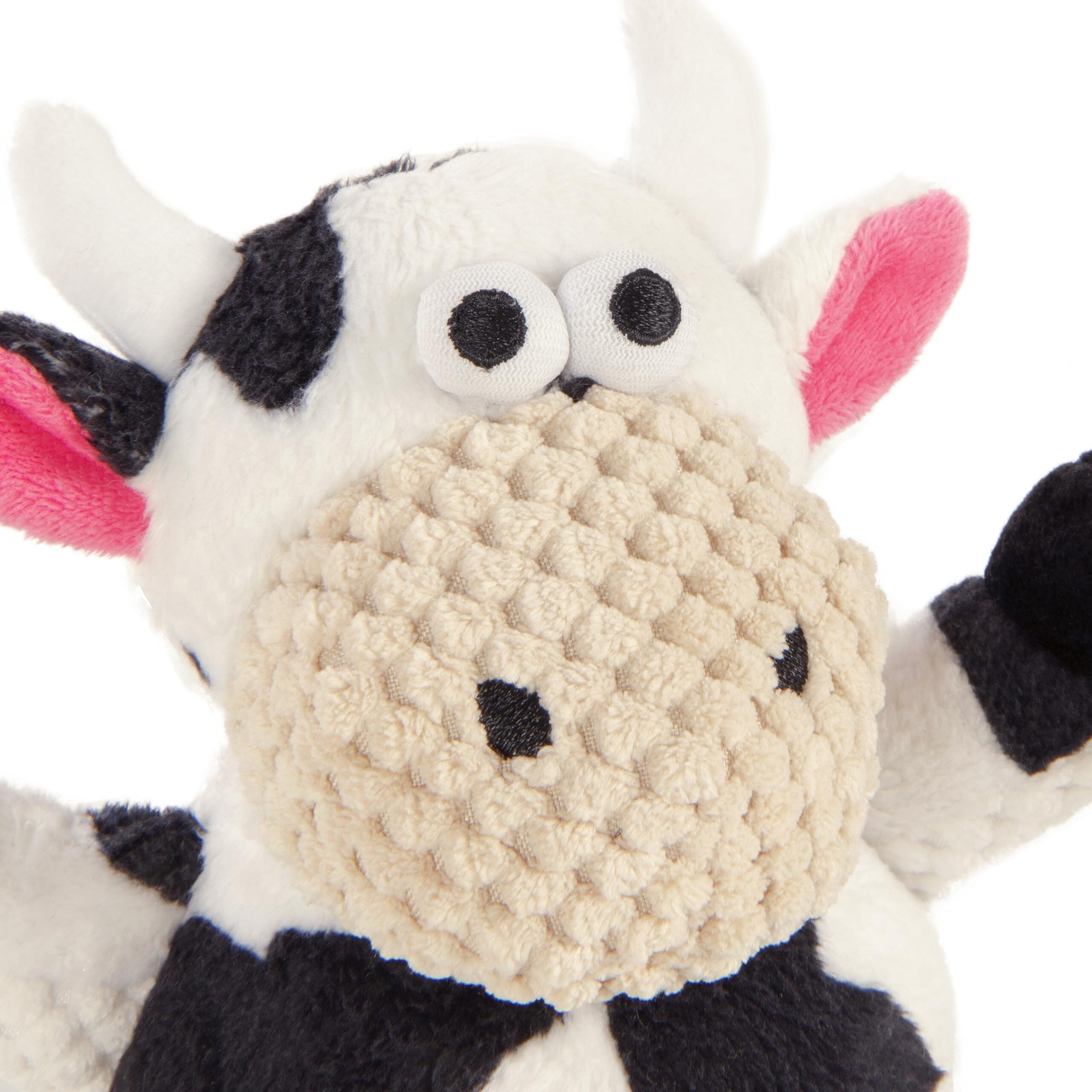 GoDog Checkers Sitting Cow Squeak and Plush Dog Toy with Chew-Guard Tech - Black/White - Small  