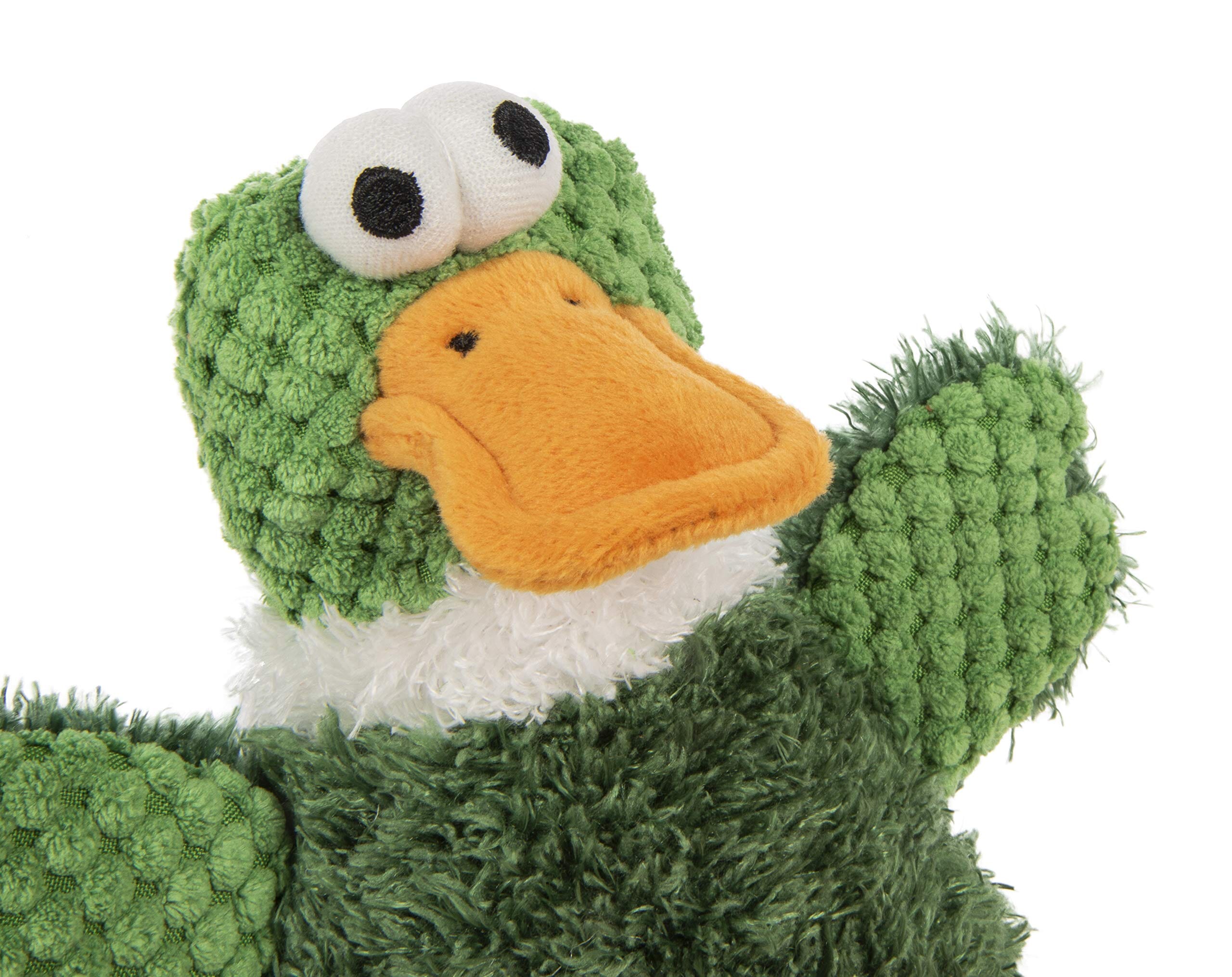 GoDog Checkers Sitting Duck Squeak and Plush Dog Toy with Chew-Guard Tech - Green - Mini  