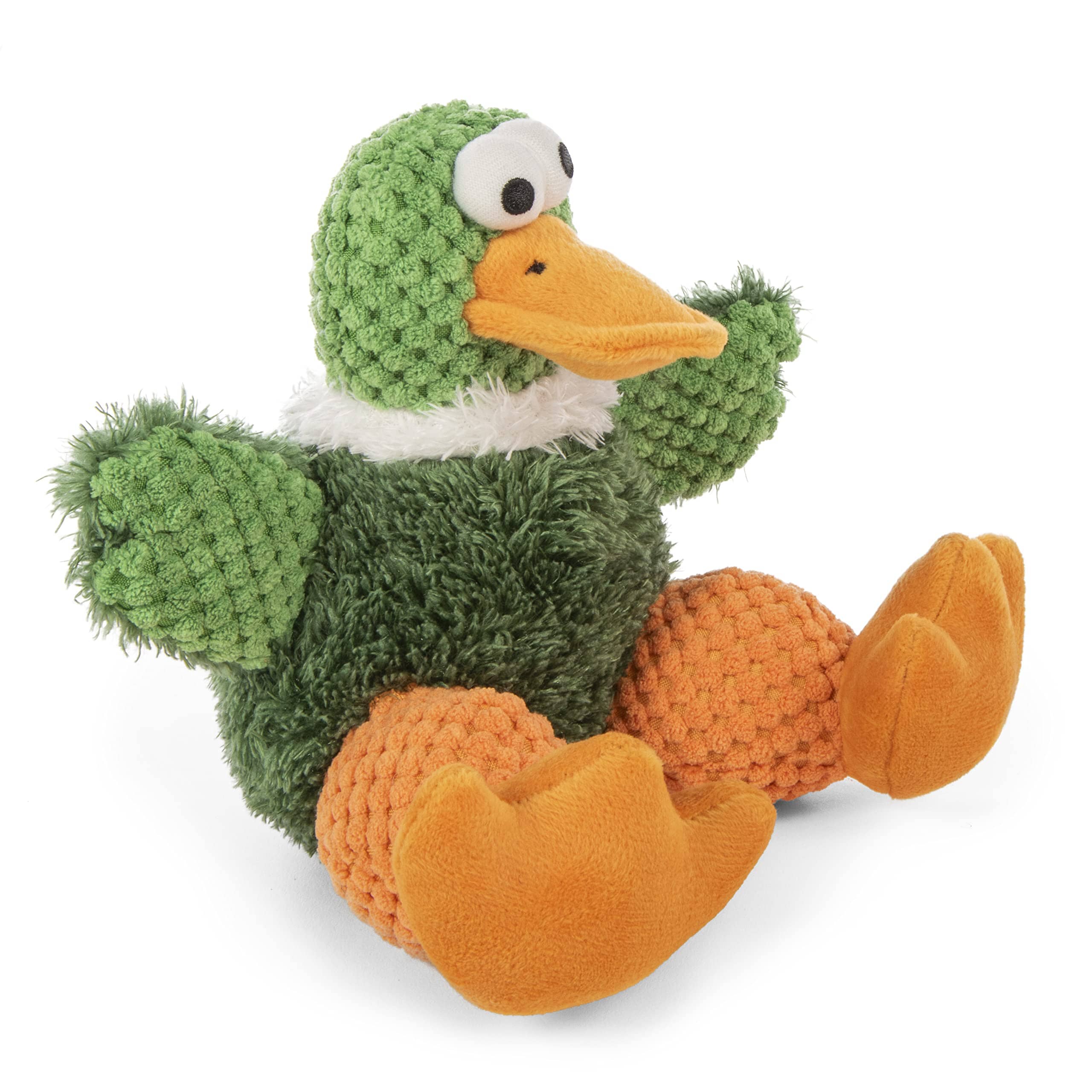 GoDog Checkers Sitting Duck Squeak and Plush Dog Toy with Chew-Guard Tech - Green - Small  