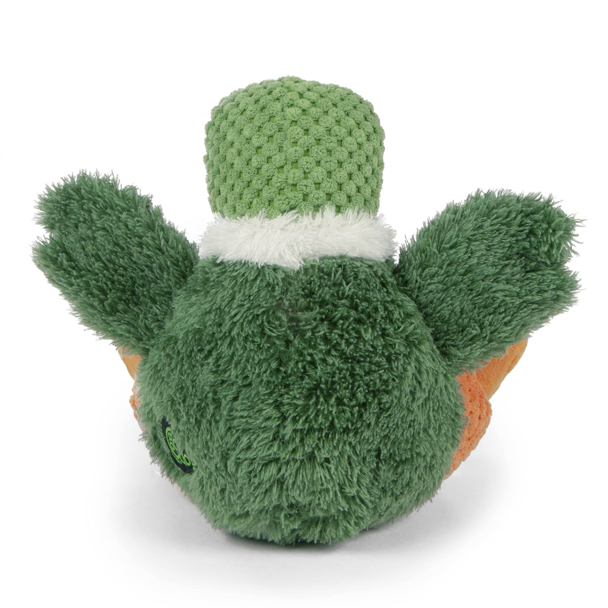 GoDog Checkers Sitting Duck Squeak and Plush Dog Toy with Chew-Guard Tech - Green - Small  