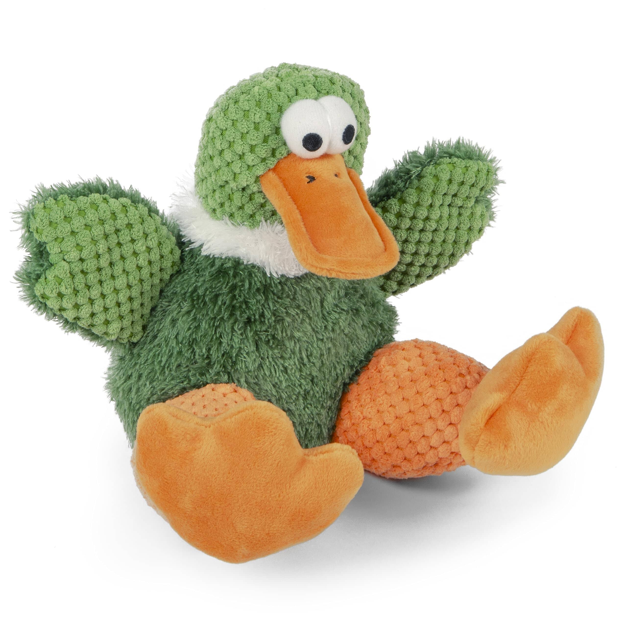 GoDog Checkers Sitting Duck Squeak and Plush Dog Toy with Chew-Guard Tech - Large  