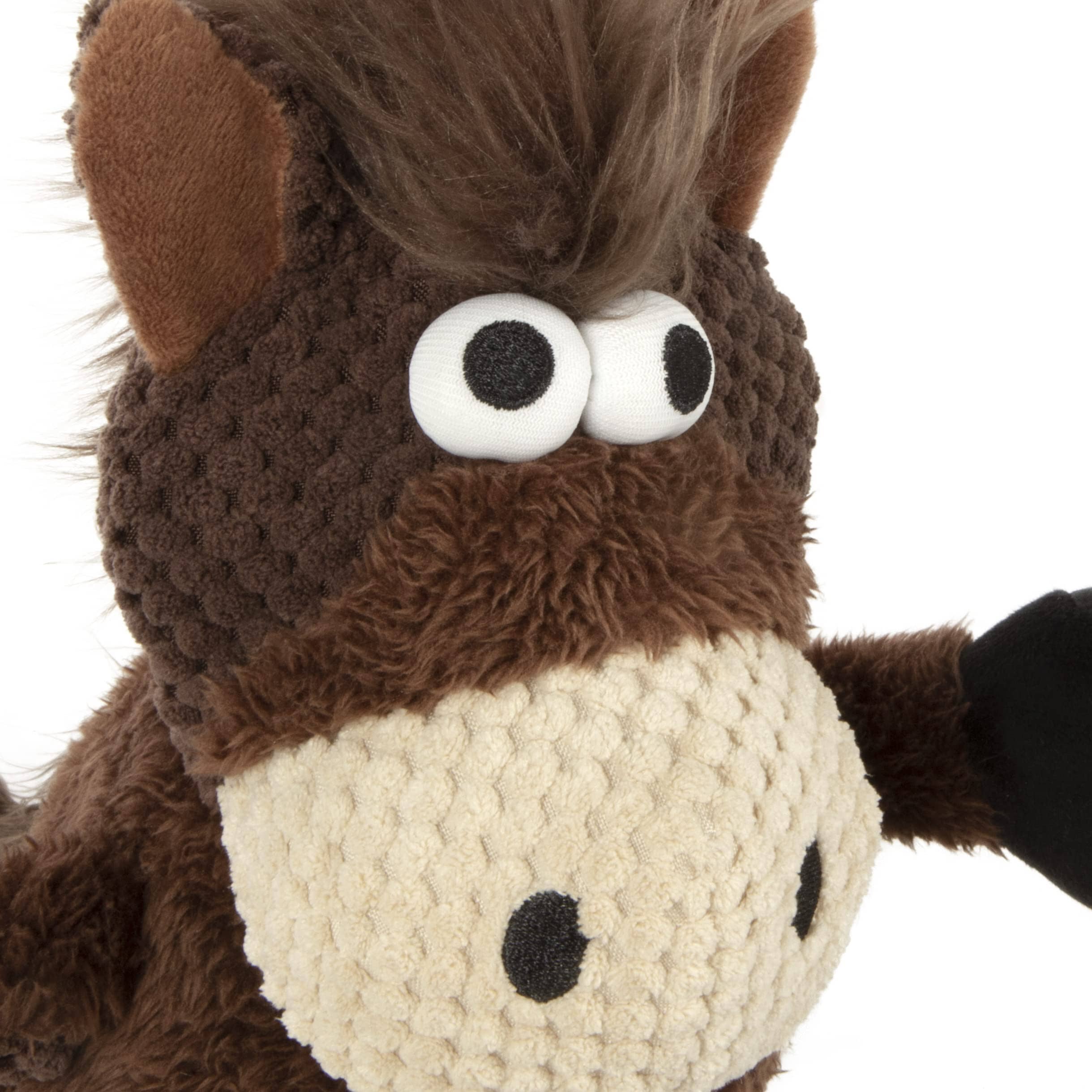 GoDog Checkers Sitting Horse Squeak and Plush Dog Toy with Chew-Guard Tech - Brown - Mini  