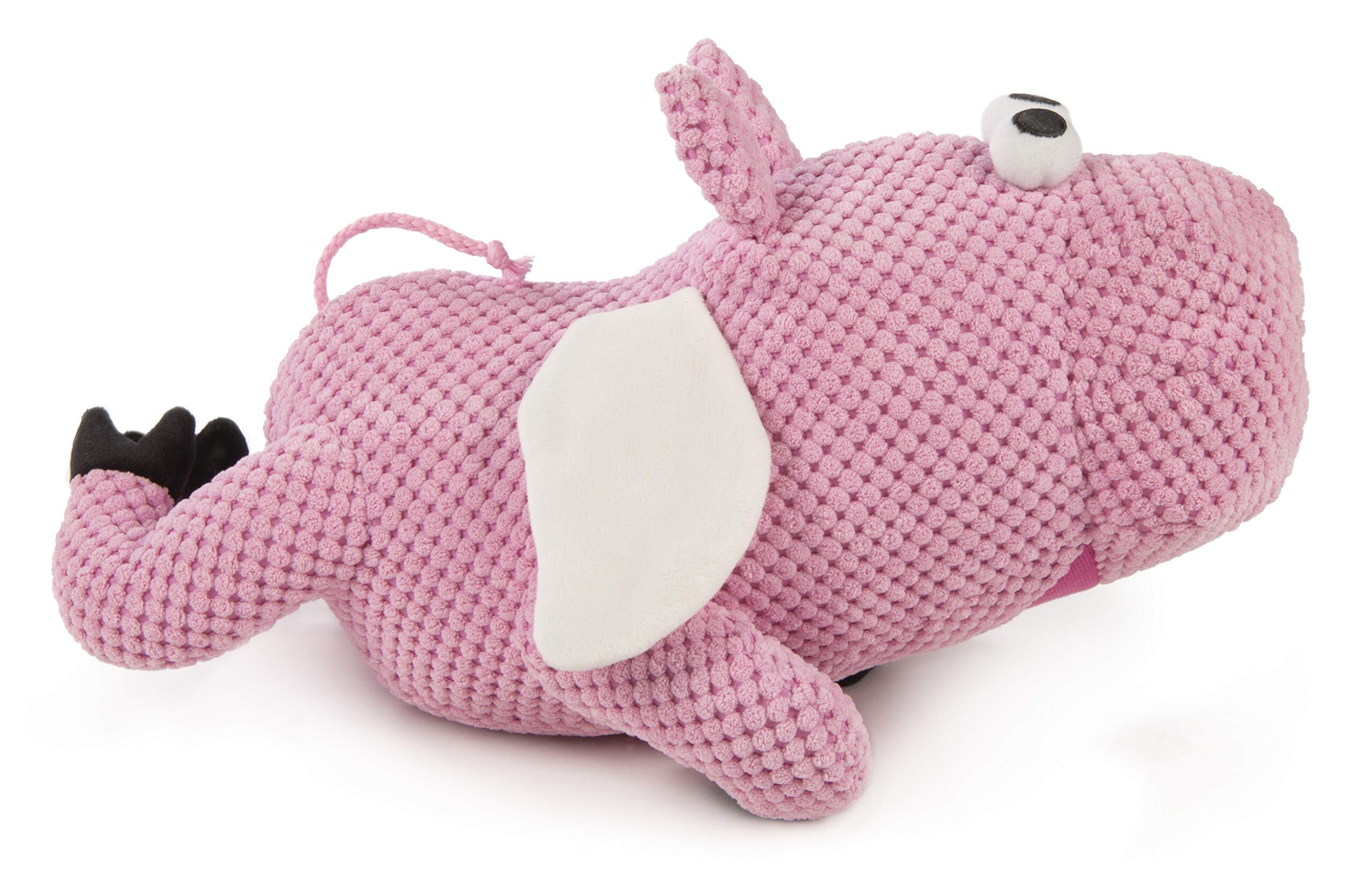 GoDog Checkers Sitting Pig Squeak and Plush Dog Toy with Chew-Guard Tech - Pink - Small  