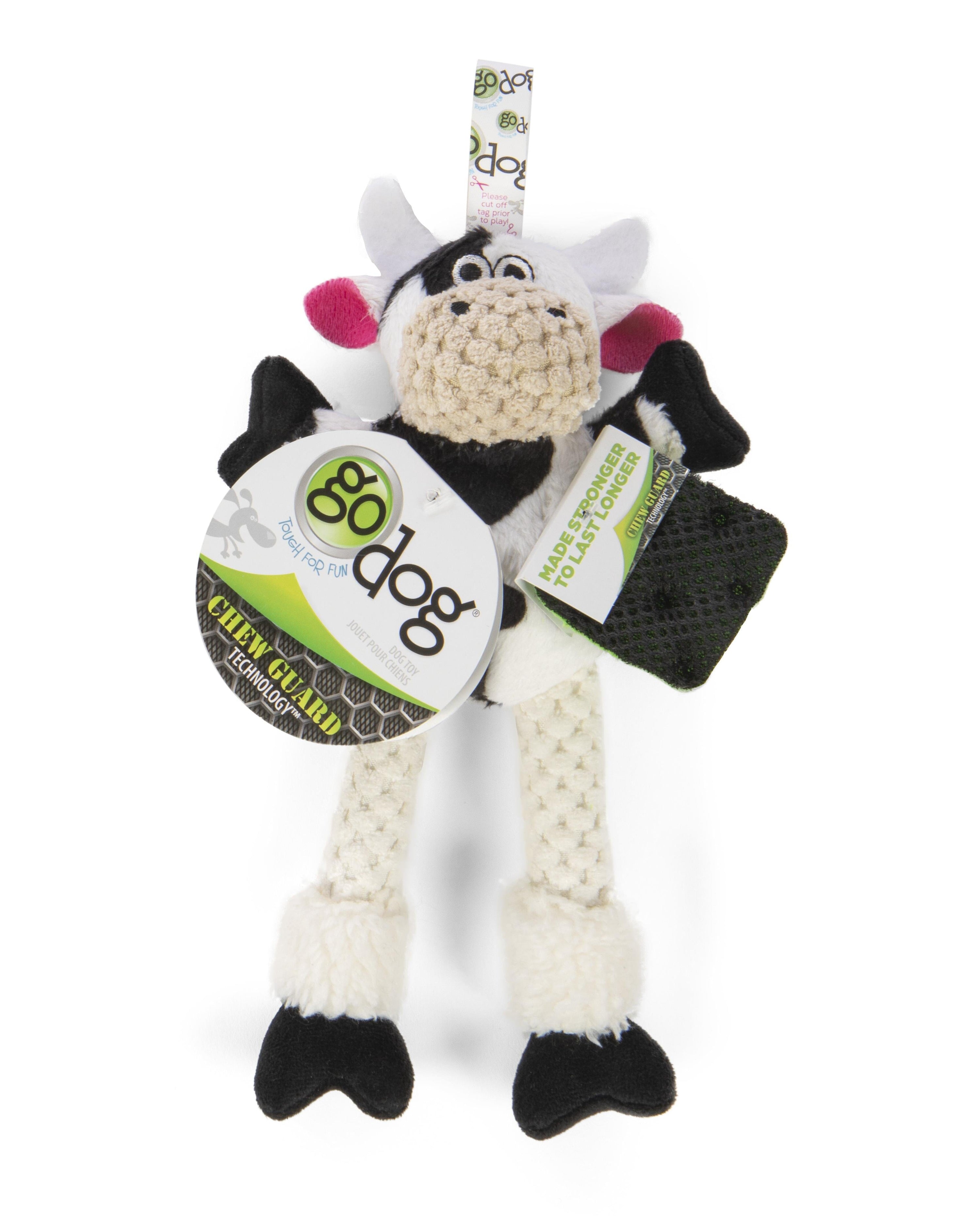 GoDog Checkers Skinny Cow Plush Dog Toy with Chew-Guard Tech - Black/Whte - Mini  