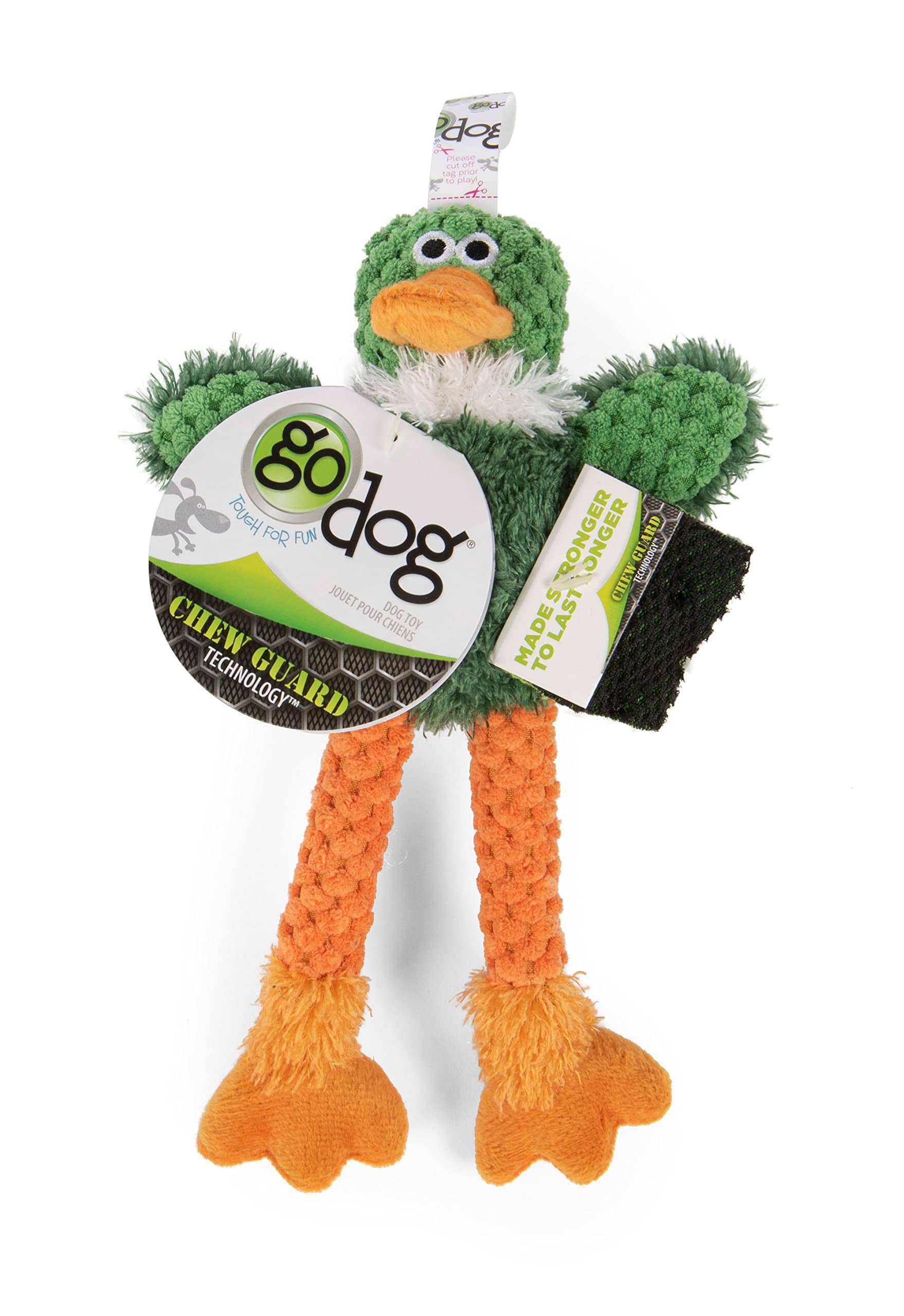 GoDog Checkers Skinny Duck Plush Dog Toy with Chew-Guard Tech - Green - Mini  