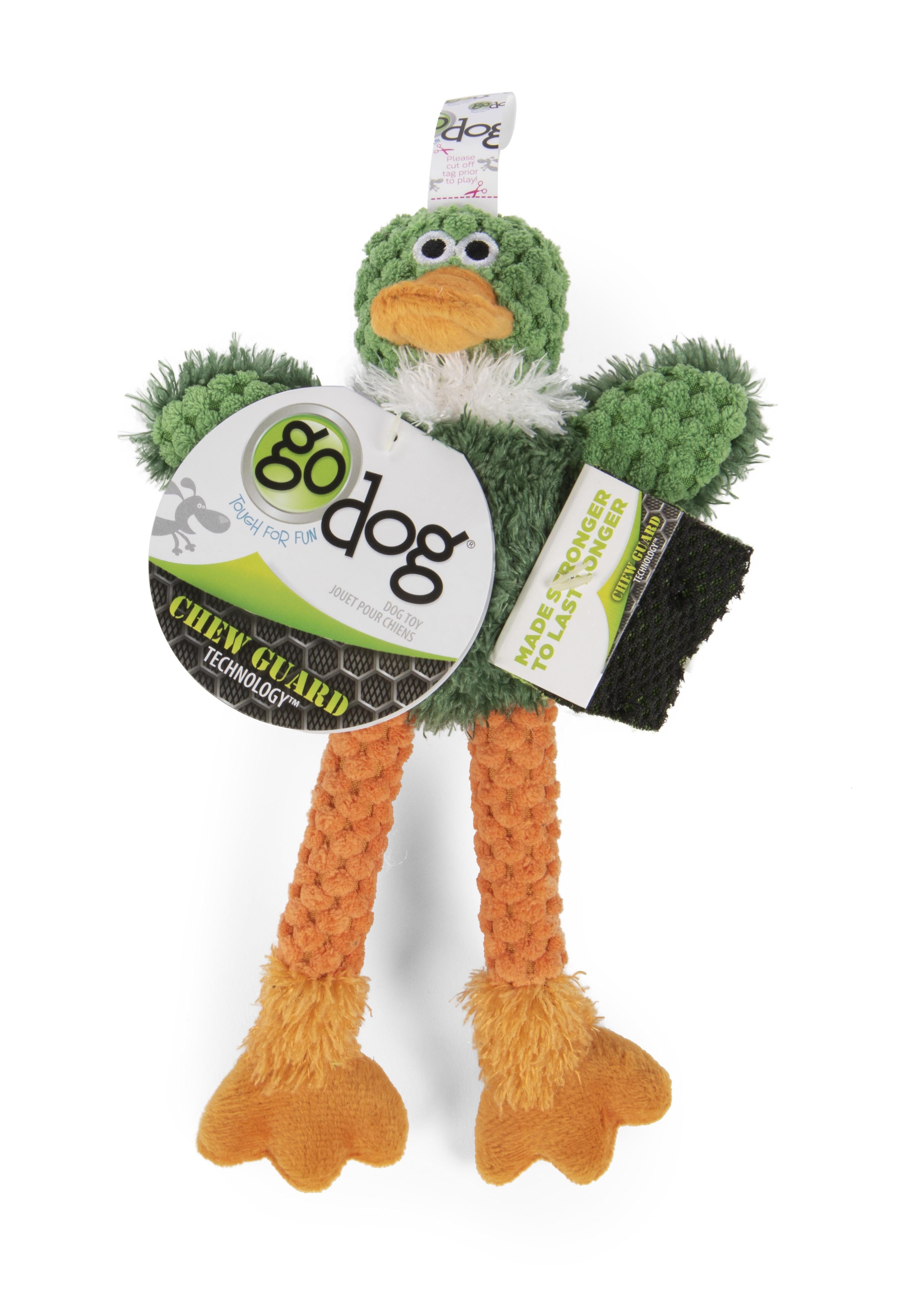 GoDog Checkers Skinny Duck Plush Dog Toy with Chew-Guard Tech - Green - Mini  