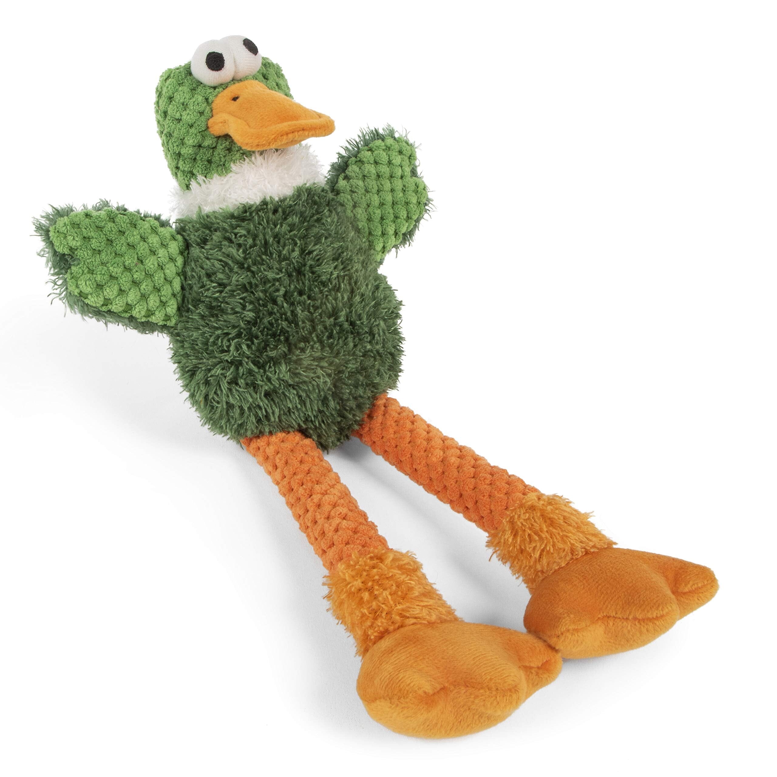 GoDog Checkers Skinny Duck Plush Dog Toy with Chew-Guard Tech - Green - Small  