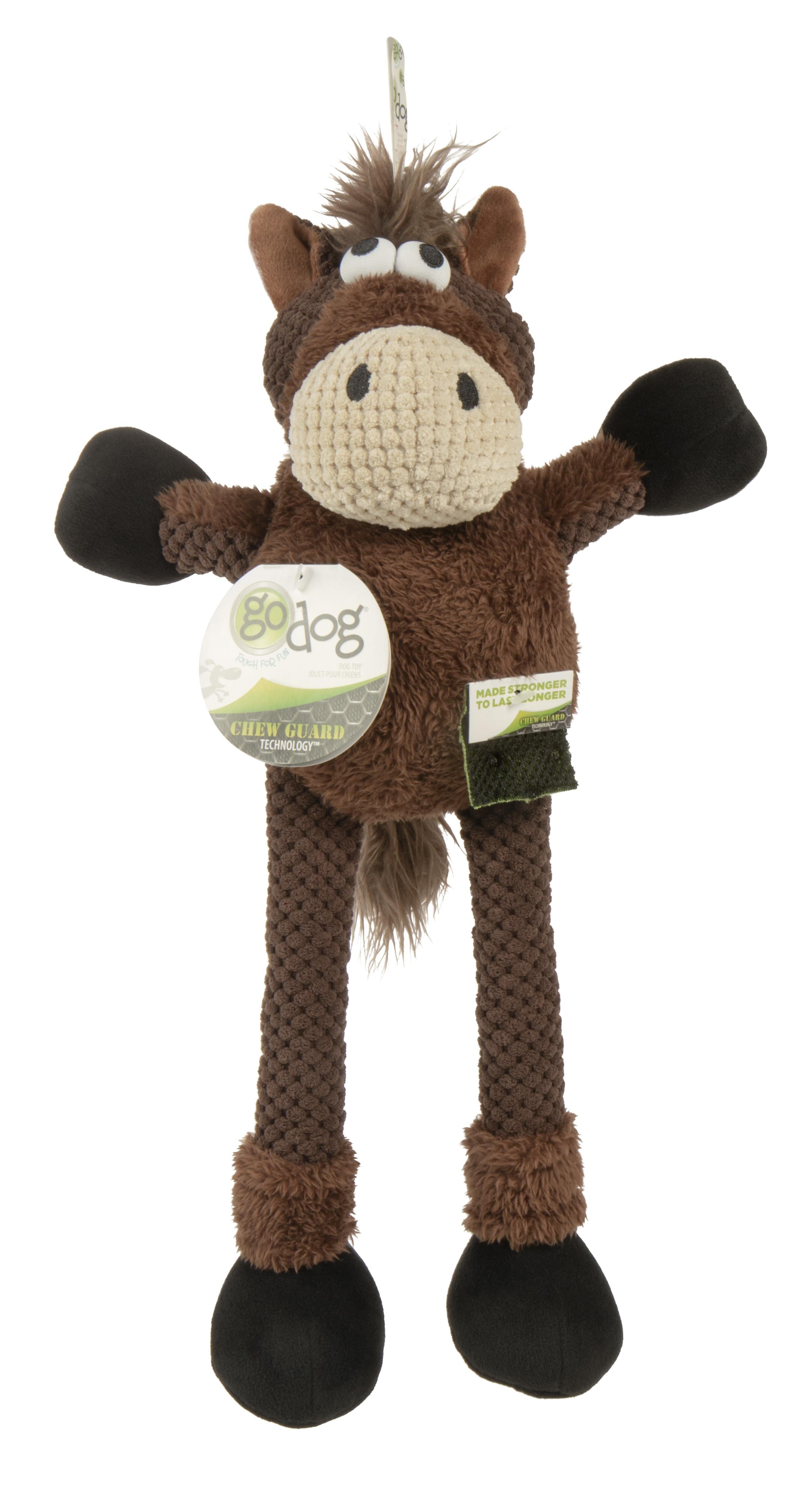 GoDog Checkers Skinny Horse Plush Dog Toy with Chew-Guard Tech - Brown - Large  