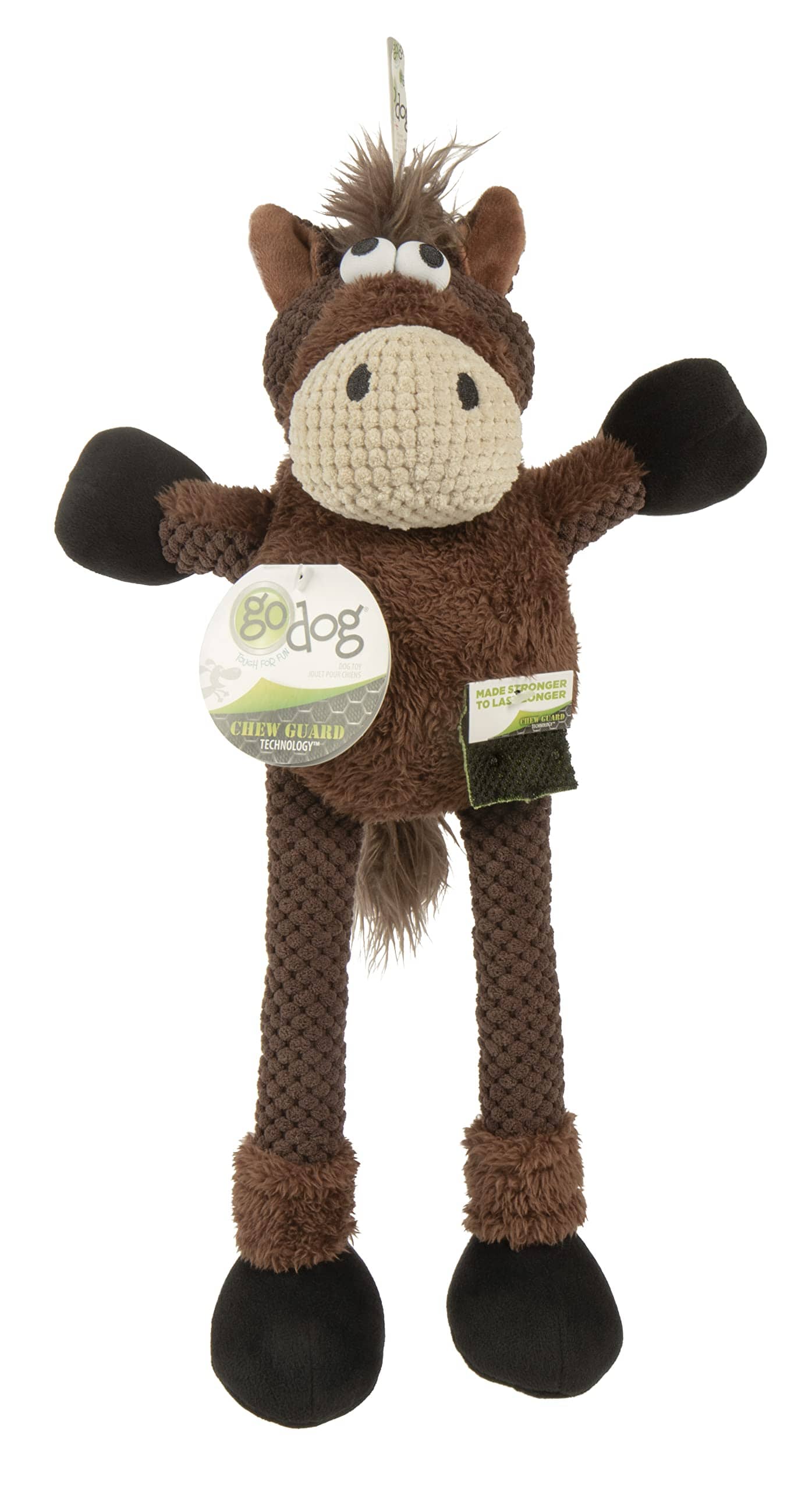 GoDog Checkers Skinny Horse Plush Dog Toy with Chew-Guard Tech - Brown - Mini  