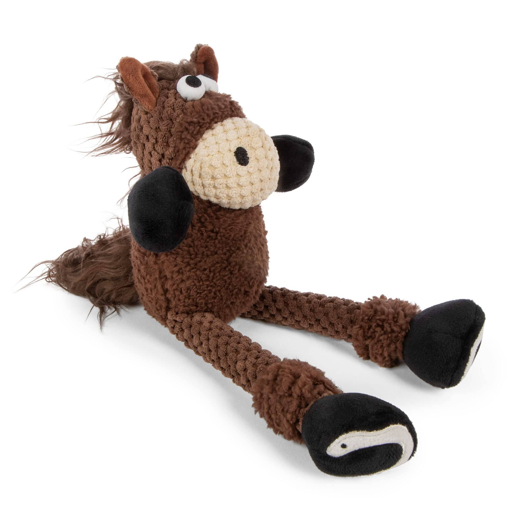 GoDog Checkers Skinny Horse Plush Dog Toy with Chew-Guard Tech - Brown - Small  