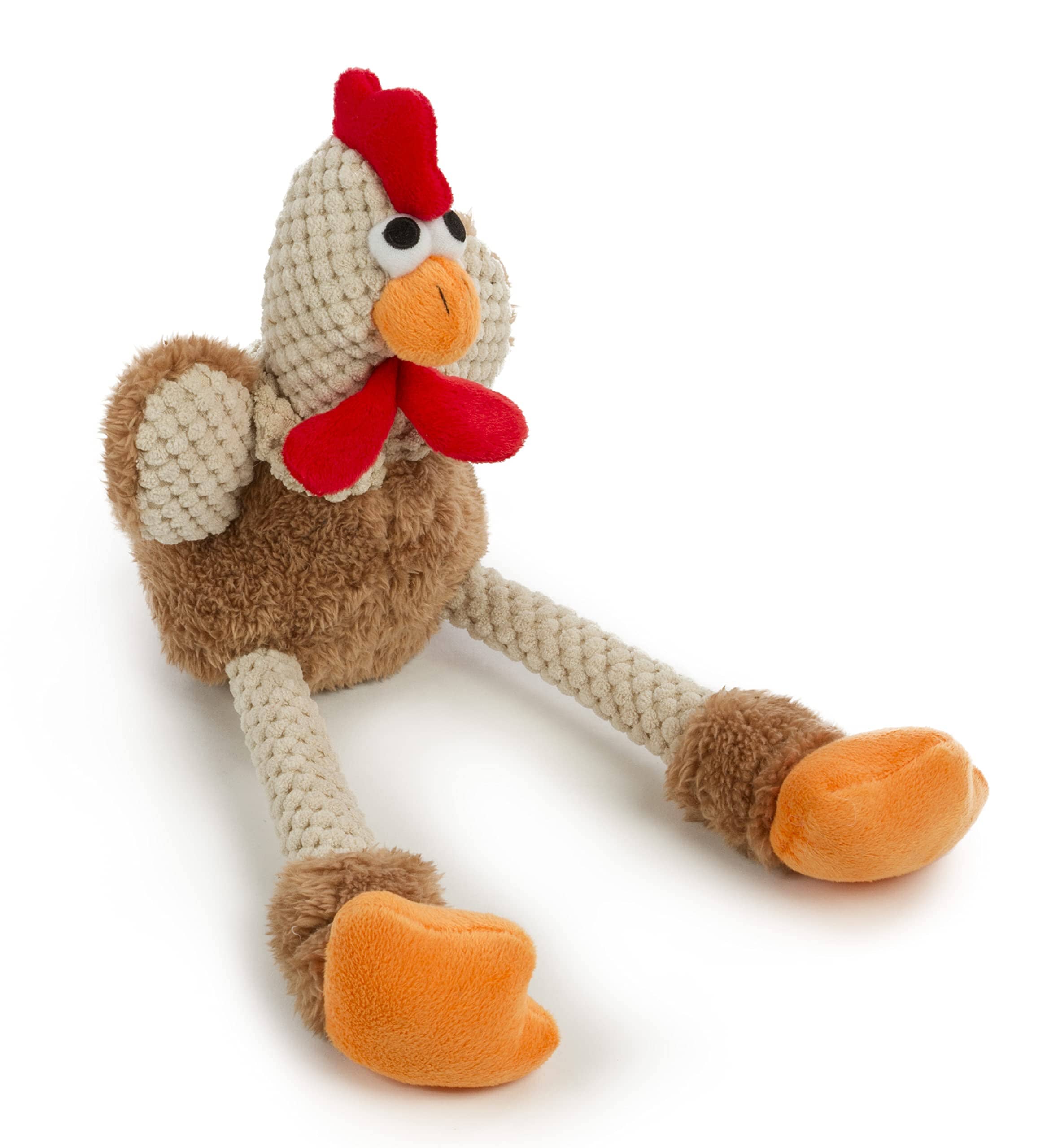 GoDog Checkers Skinny Rooster Corduroy Squeak and Plush Dog Toy with Chew-Guard Tech - Brown - Large  