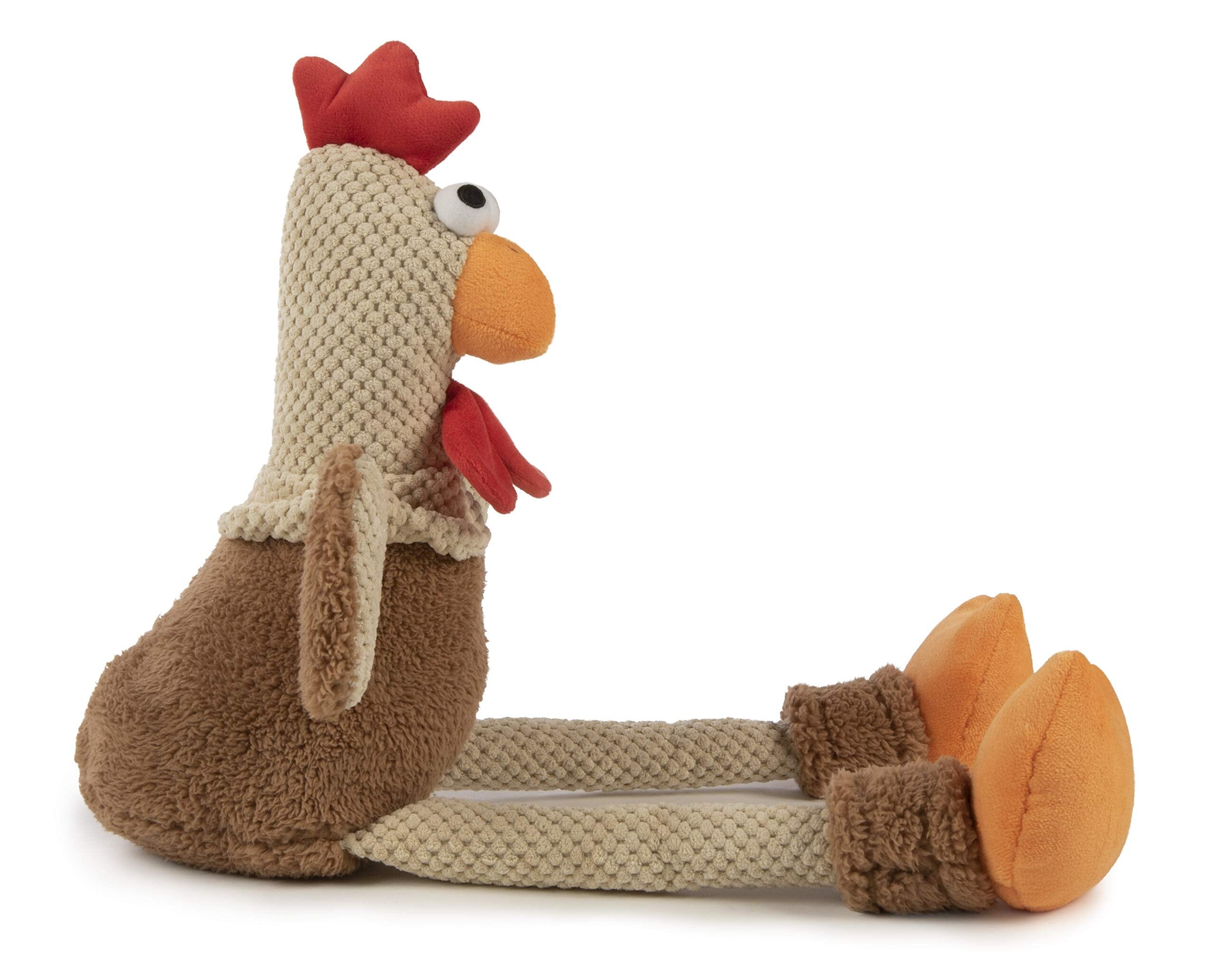 GoDog Checkers Skinny Rooster Corduroy Squeak and Plush Dog Toy with Chew-Guard Tech - Brown - Mini  