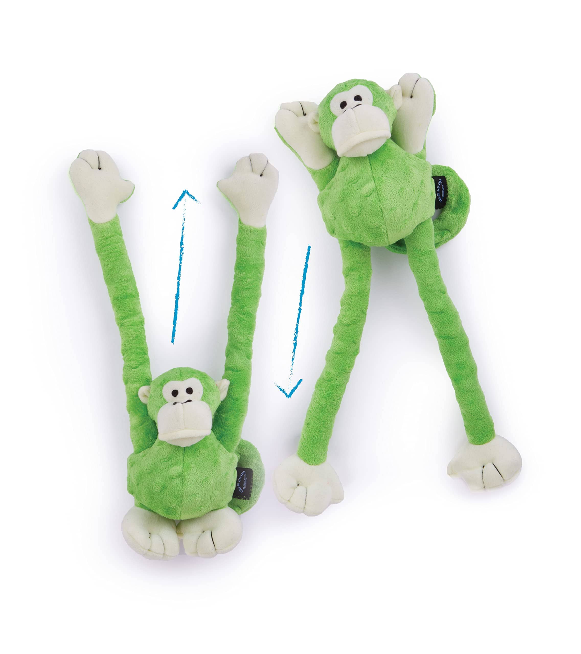 GoDog Crazy Tugs Monket Squeak and Plush Dog Toy with Chew-Guard Tech - Green - Large  