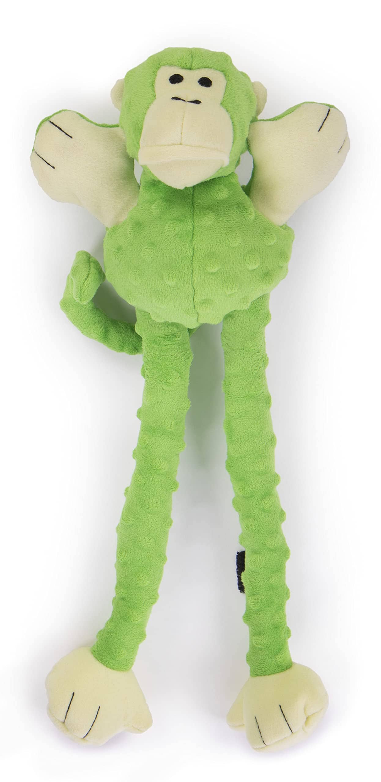 GoDog Crazy Tugs Monket Squeak and Plush Dog Toy with Chew-Guard Tech - Green - Large  