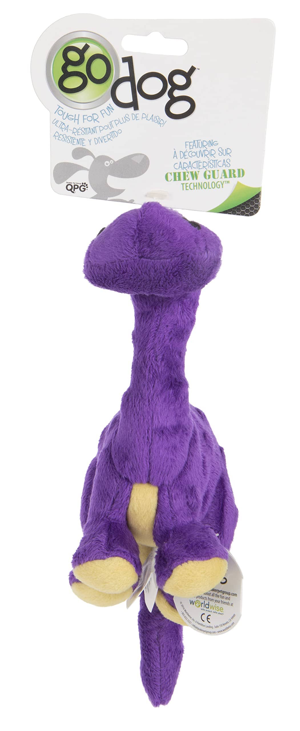 GoDog Dino Bruto Squeak and Plush Dog Toy with Chew-Guard Tech - Purple - Mini  