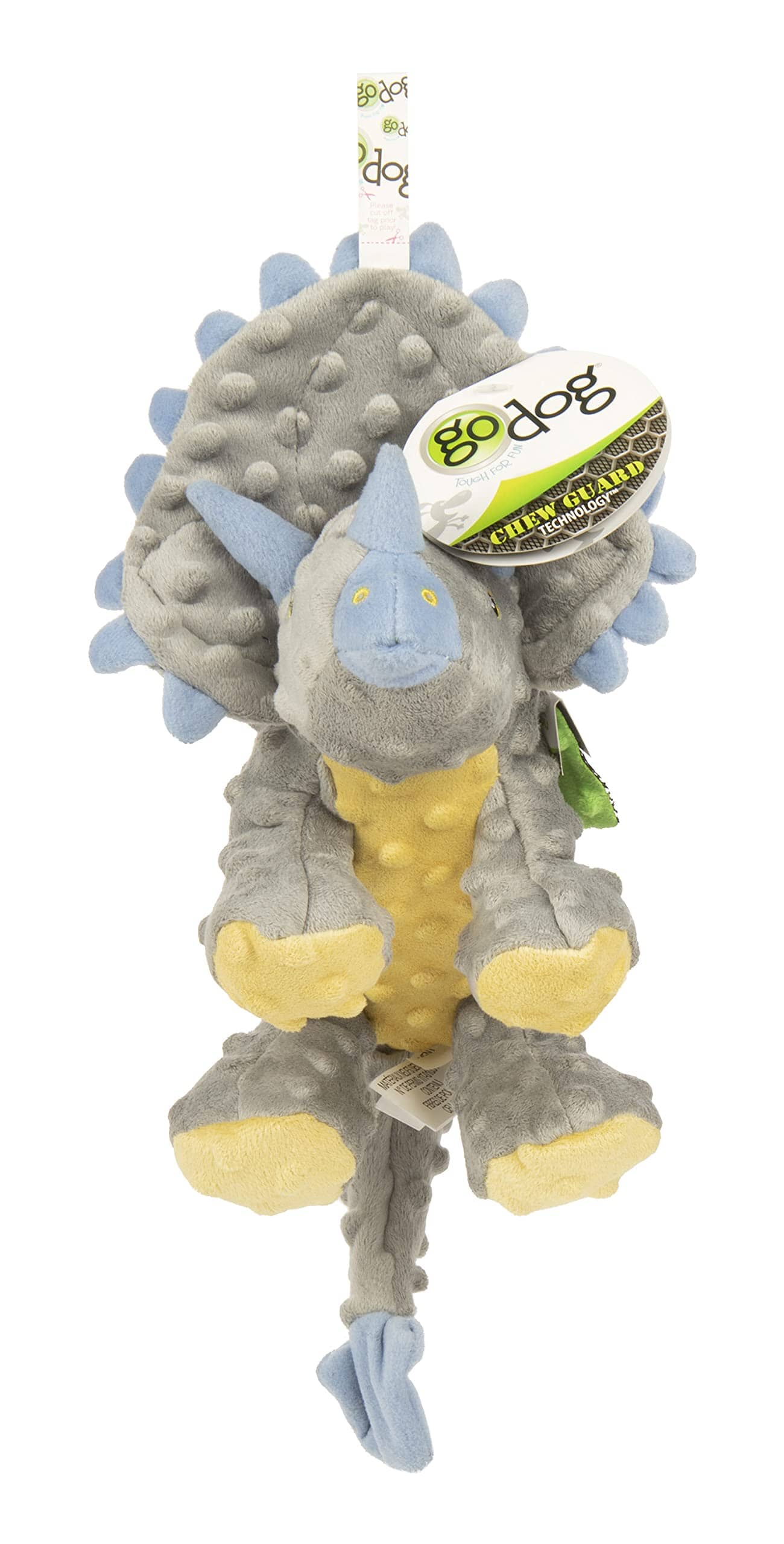 GoDog Dino Frillz Triceratops Squeak and Plush Dog Toy with Chew-Guard Tech - Gray - Large  