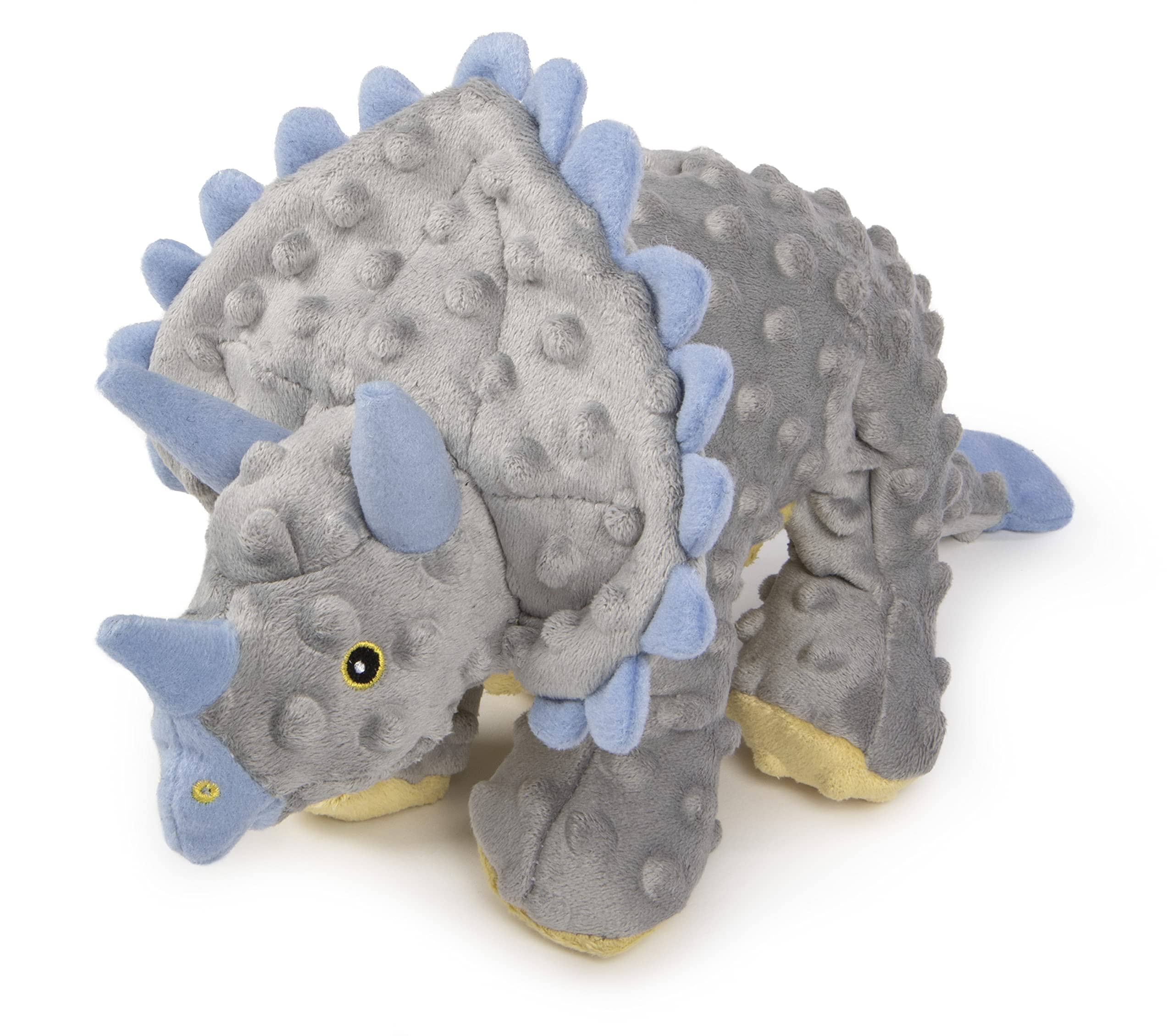 GoDog Dino Frillz Triceratops Squeak and Plush Dog Toy with Chew-Guard Tech - Gray - Large  