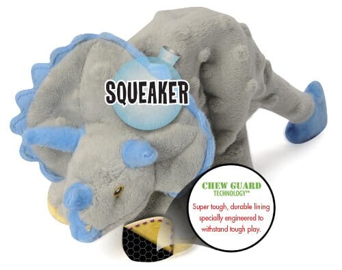 GoDog Dino Frillz Triceratops Squeak and Plush Dog Toy with Chew-Guard Tech - Gray - Mini  