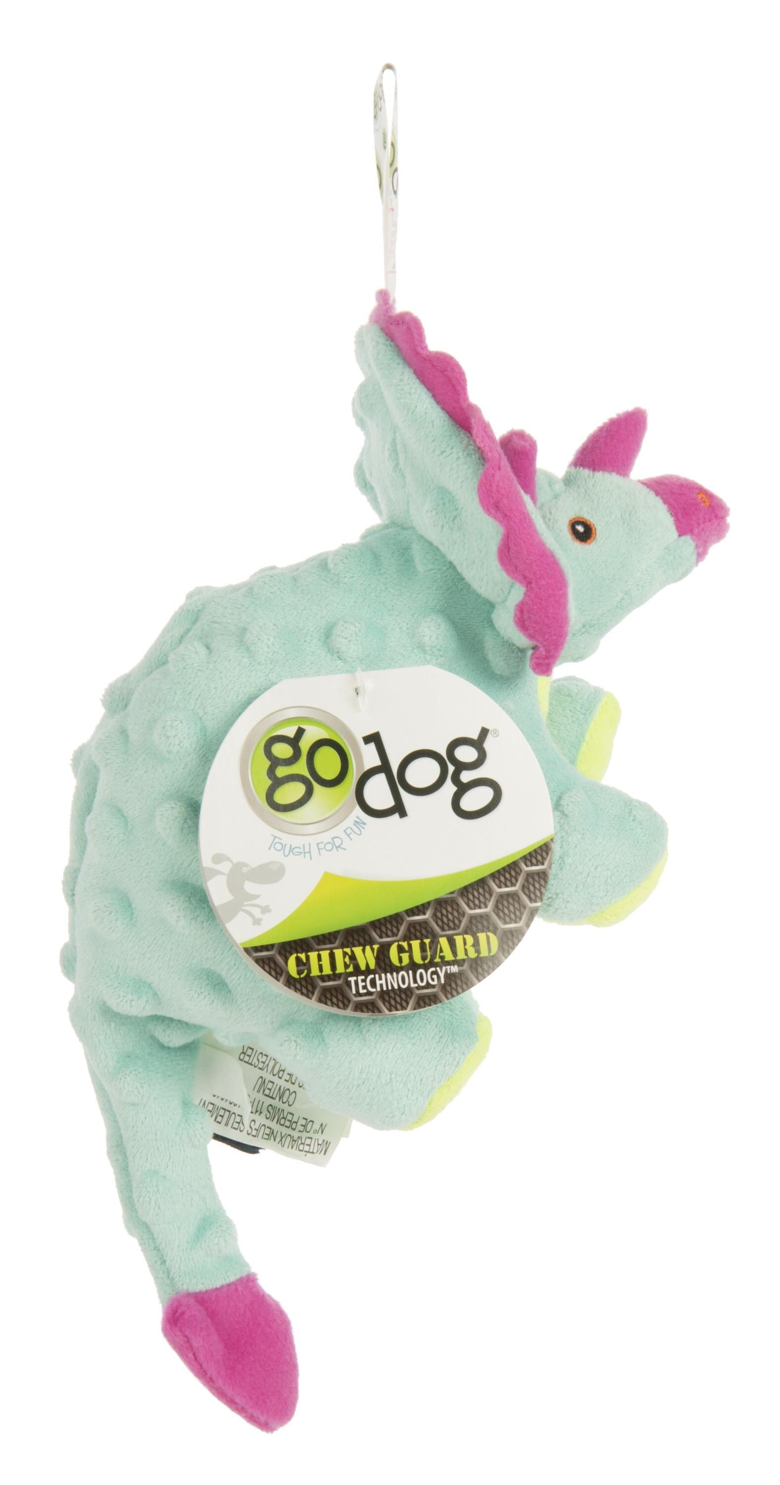 GoDog Dino Frillz Triceratops Squeak and Plush Dog Toy with Chew-Guard Tech - Teal - Small