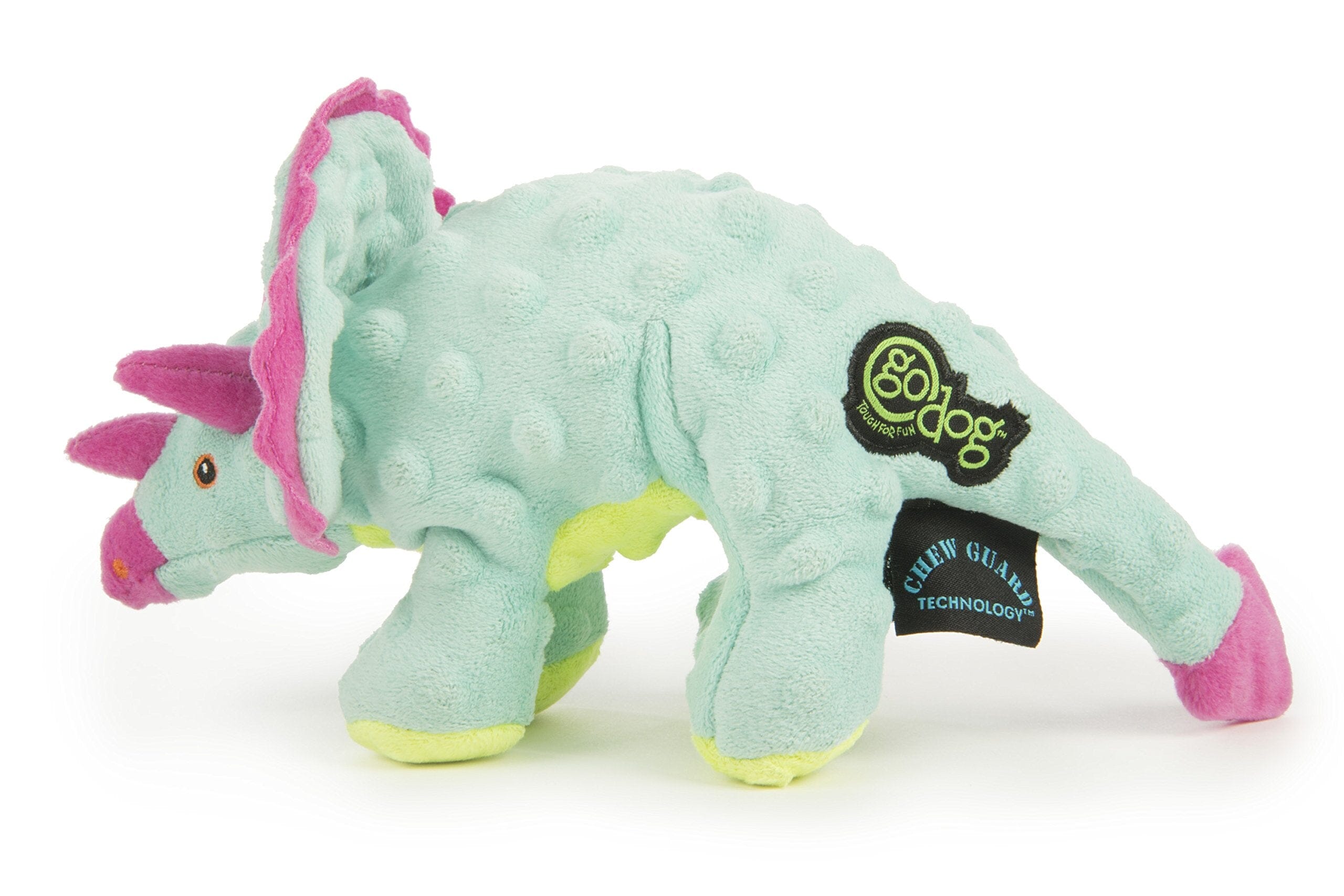 GoDog Dino Frillz Triceratops Squeak and Plush Dog Toy with Chew-Guard Tech - Teal - Small  