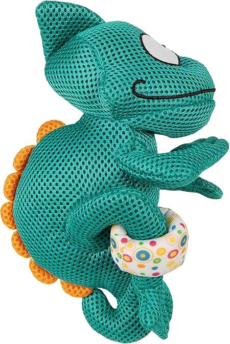 GoDog Double Chew Guard Mesh Amphibian Chameleon Squeak and Chew Dog Toy - Green - Large