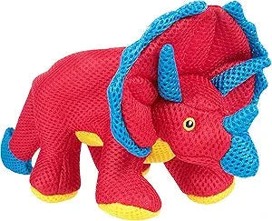 GoDog Double Chew Guard Mesh Dinos Frills Squeak and Chew Dog Toy - Red - Small Default Title