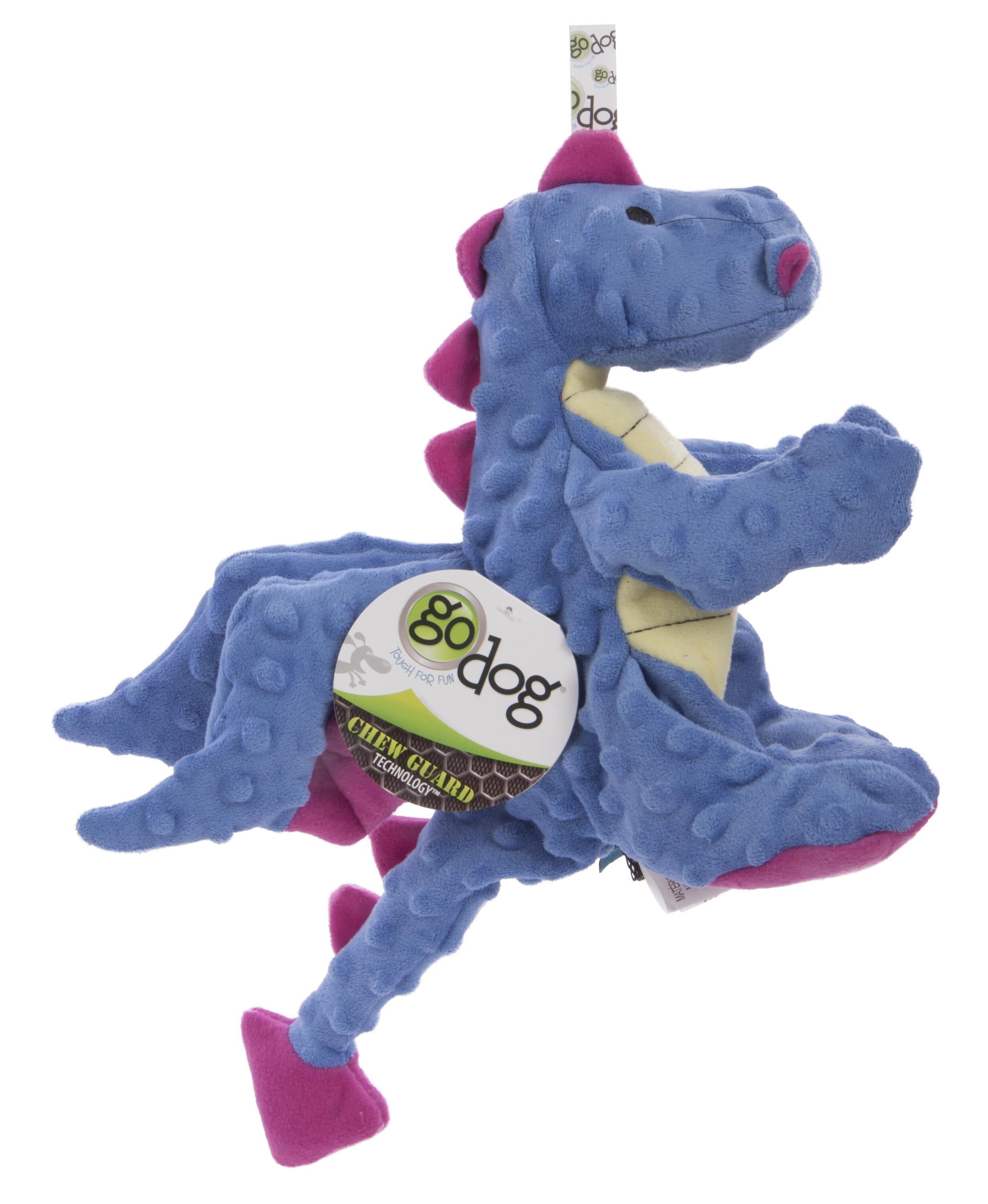 GoDog Dragon Squeak and Plush Dog Toy with Chew-Guard Tech - Blue - Large  