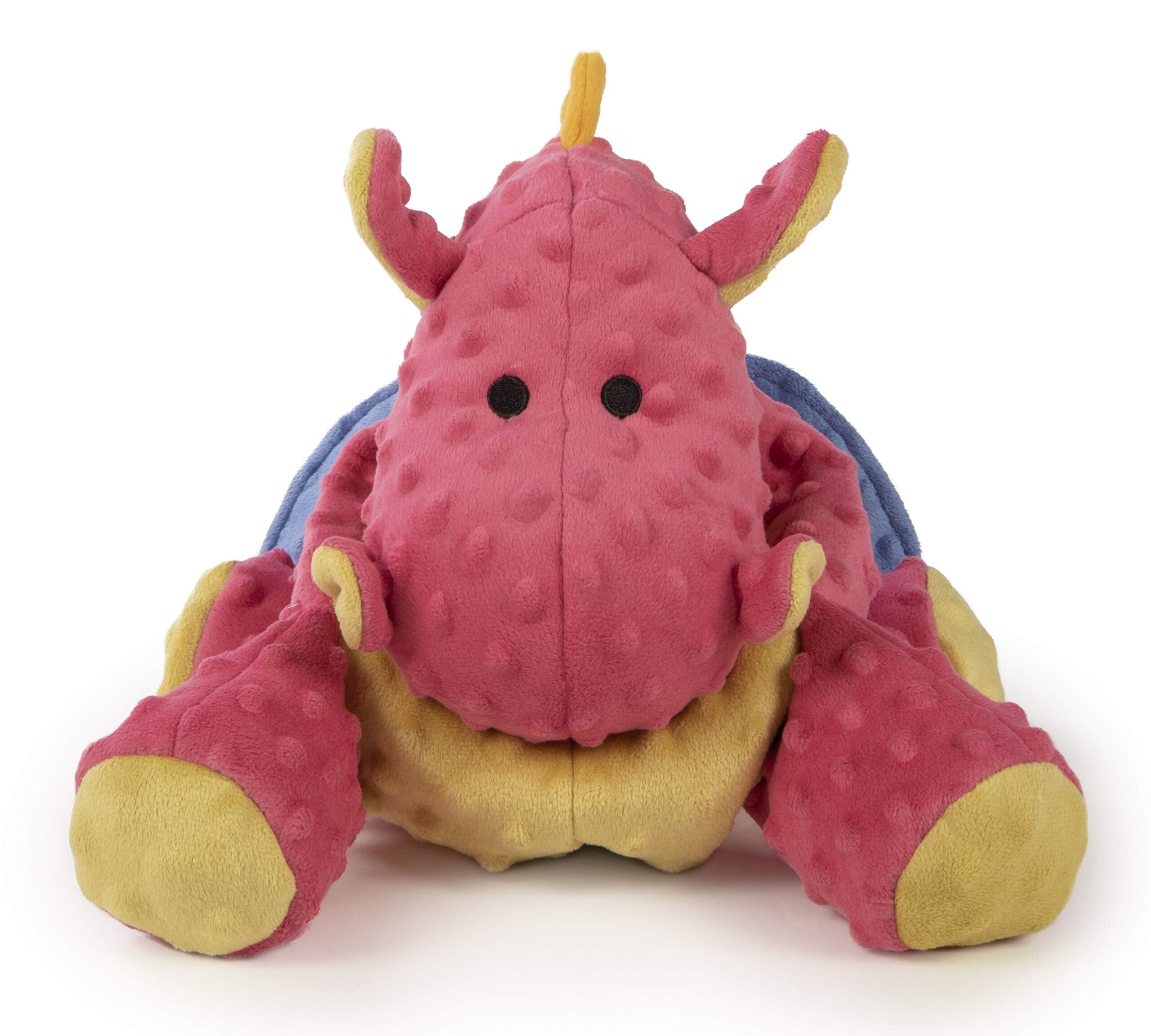 GoDog Dragon Squeak and Plush Dog Toy with Chew-Guard Tech - Coral - Large  