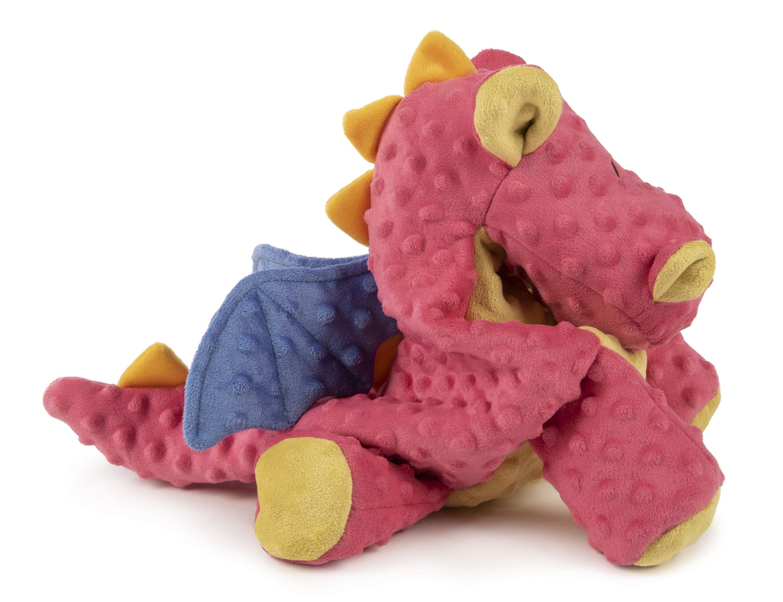 GoDog Dragon Squeak and Plush Dog Toy with Chew-Guard Tech - Coral - Large  