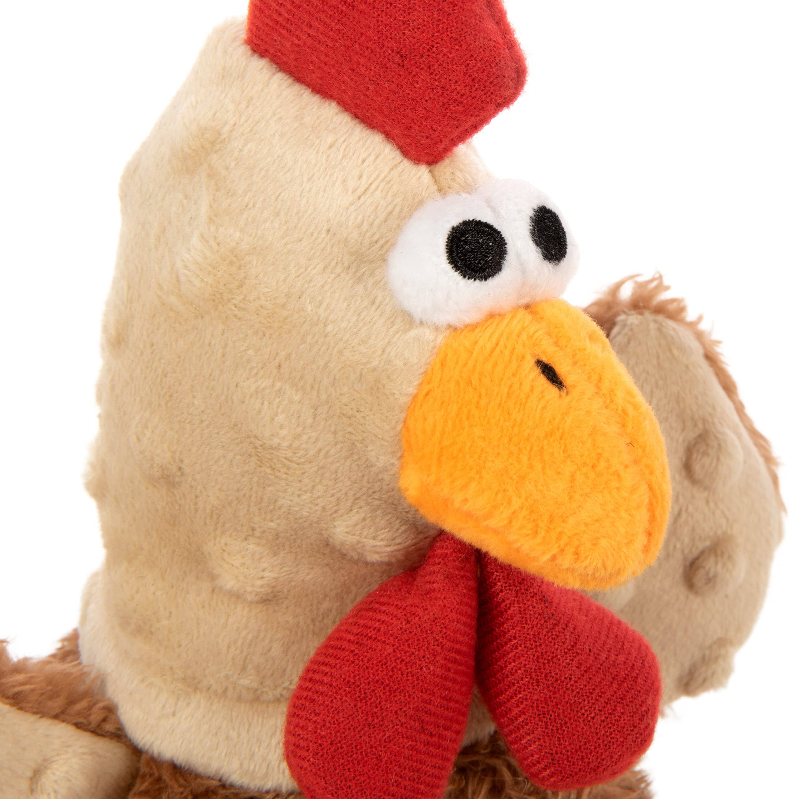 GoDog Fat Rooster Corduroy Squeak and Plush Dog Toy with Chew-Guard Tech - White - Mini  