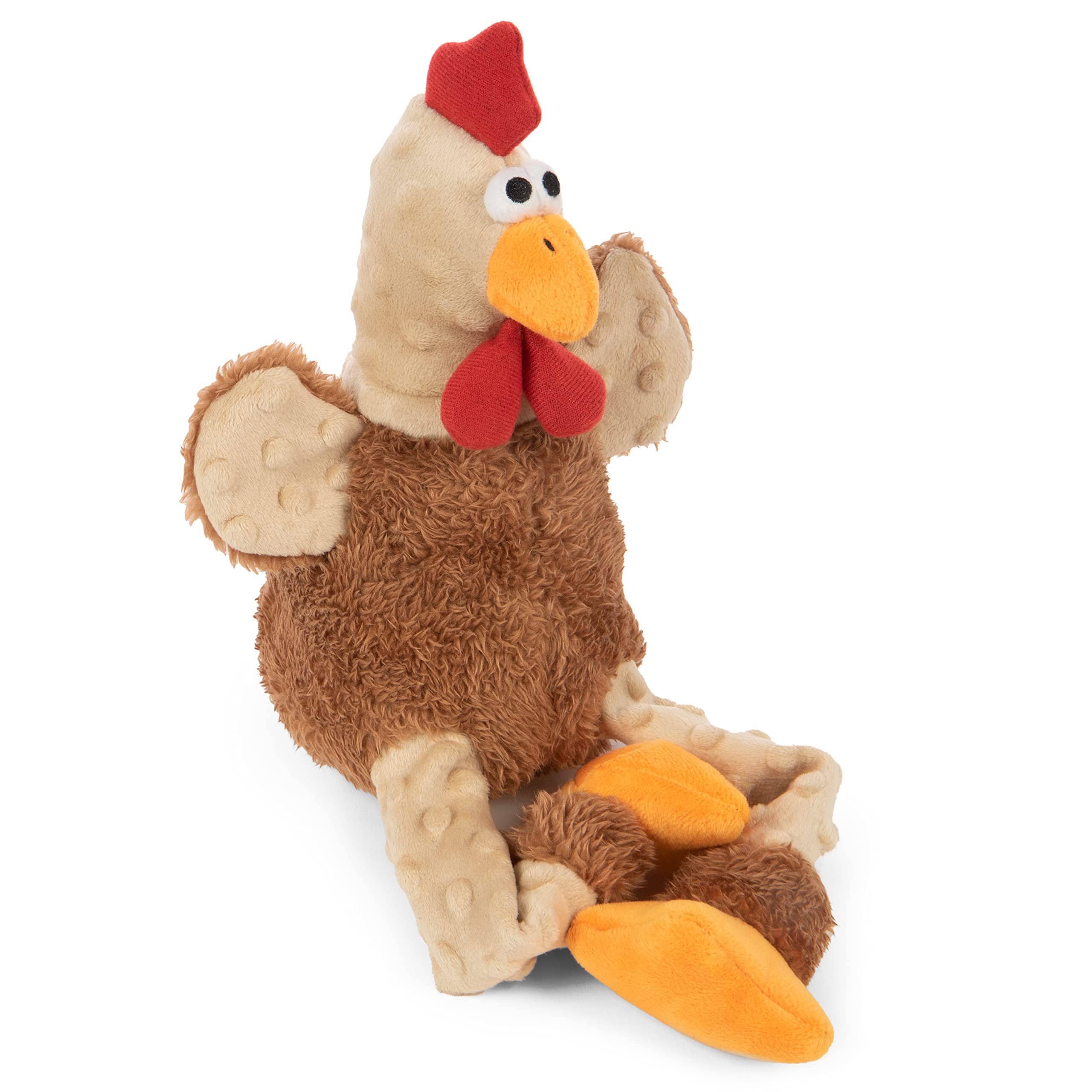 GoDog Fat Rooster Corduroy Squeak and Plush Dog Toy with Chew-Guard Tech - White - Mini  