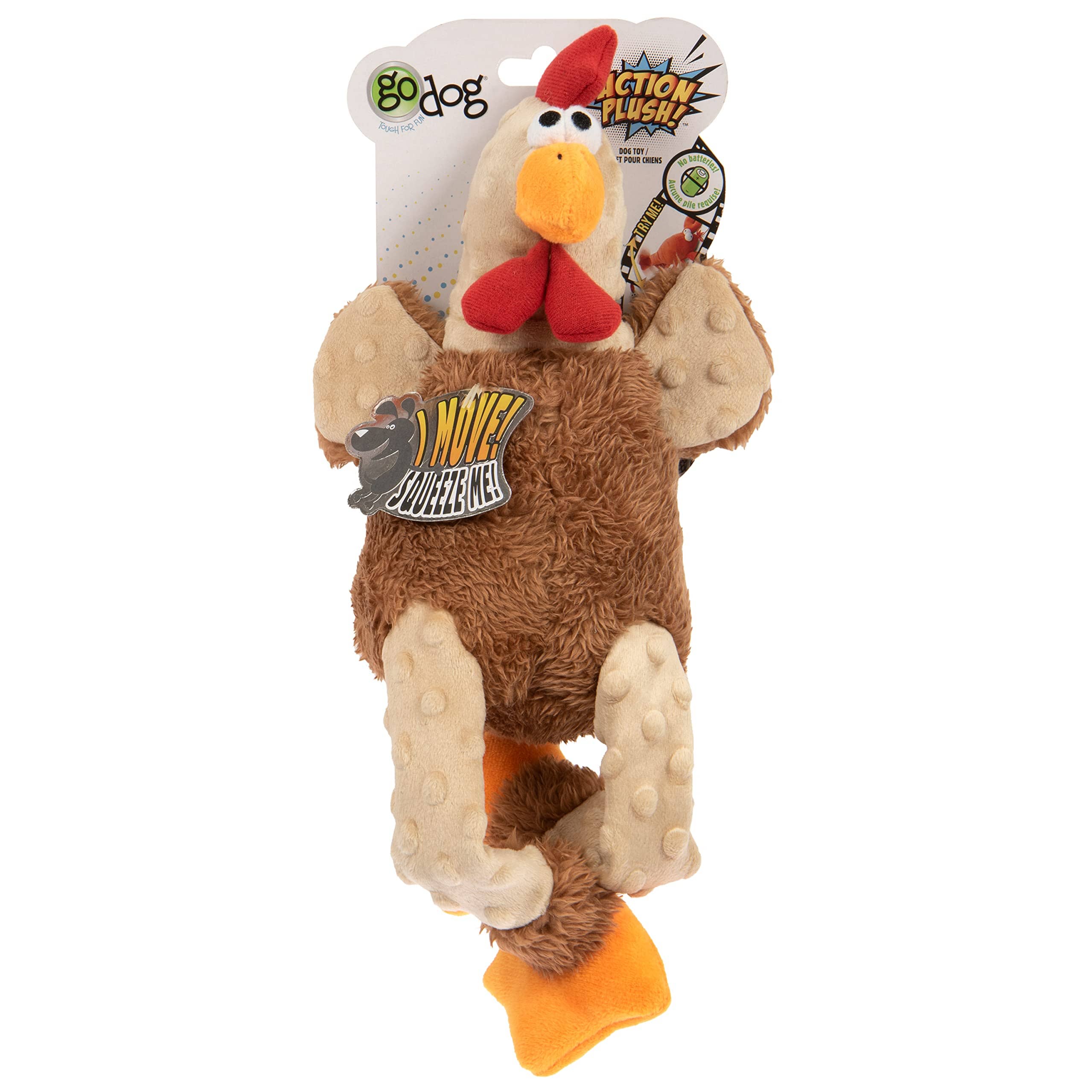 GoDog Fat Rooster Corduroy Squeak and Plush Dog Toy with Chew-Guard Tech - White - Mini  