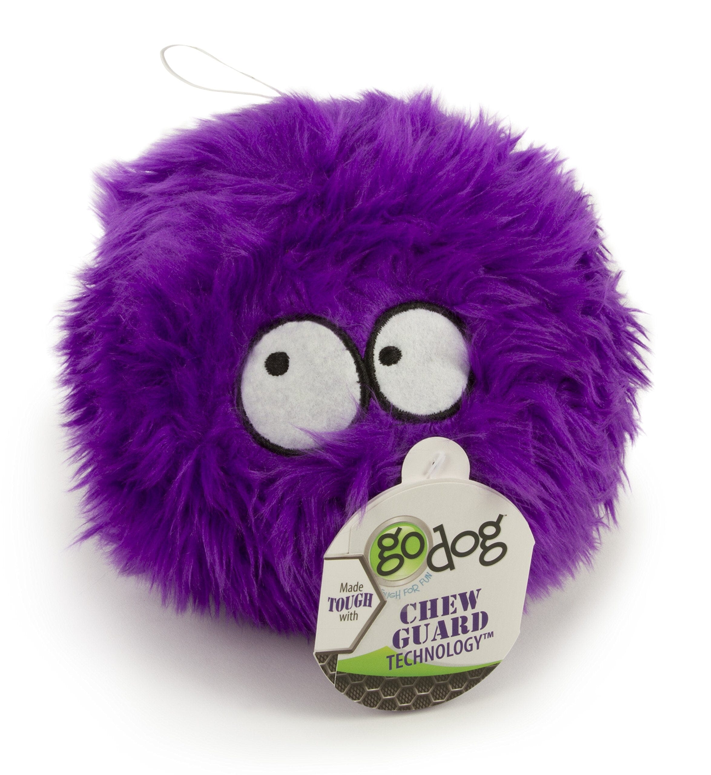 GoDog Furballz Squeak Plush and Fetch Dog Toy with Chew-Guard Tech - Purple - Large  