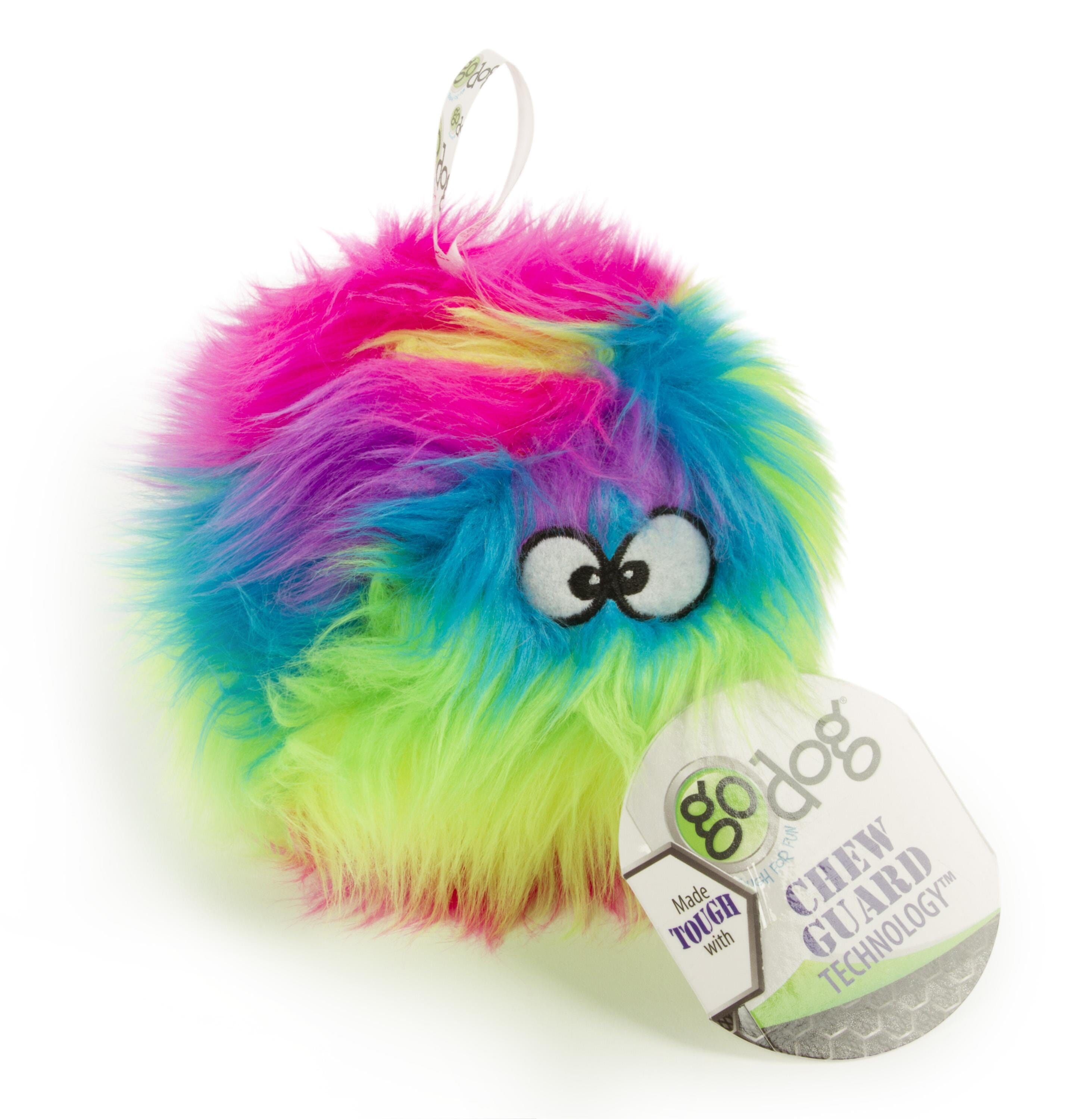 GoDog Furballz Squeak Plush and Fetch Dog Toy with Chew-Guard Tech - Rainbow - Small  