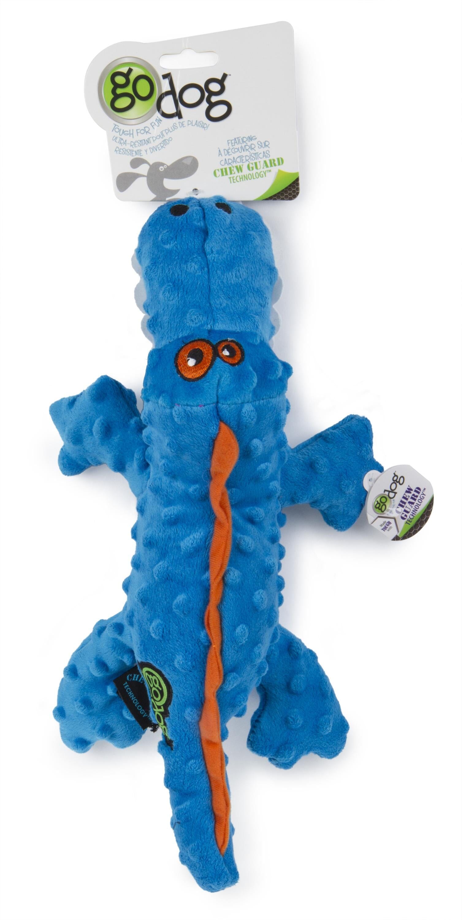 GoDog Gator Squeak and Plush Dog Toy with Chew-Guard Tech - Blue - Large  