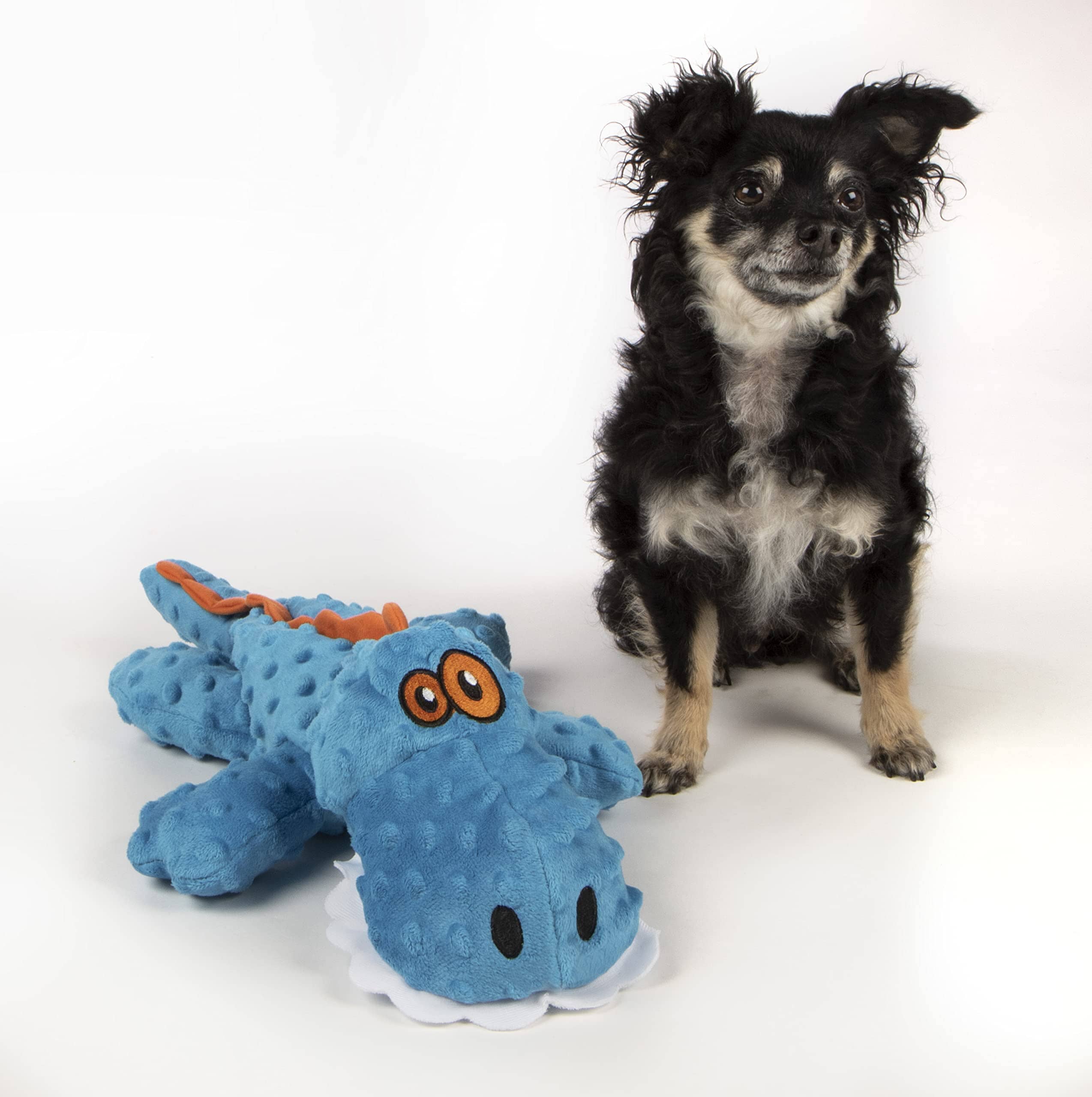 GoDog Gator Squeak and Plush Dog Toy with Chew-Guard Tech - Blue - Large  