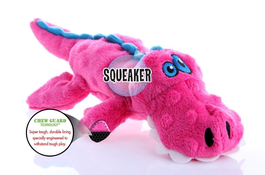 GoDog Gator Squeak and Plush Dog Toy with Chew-Guard Tech - Pink - Extra Small  