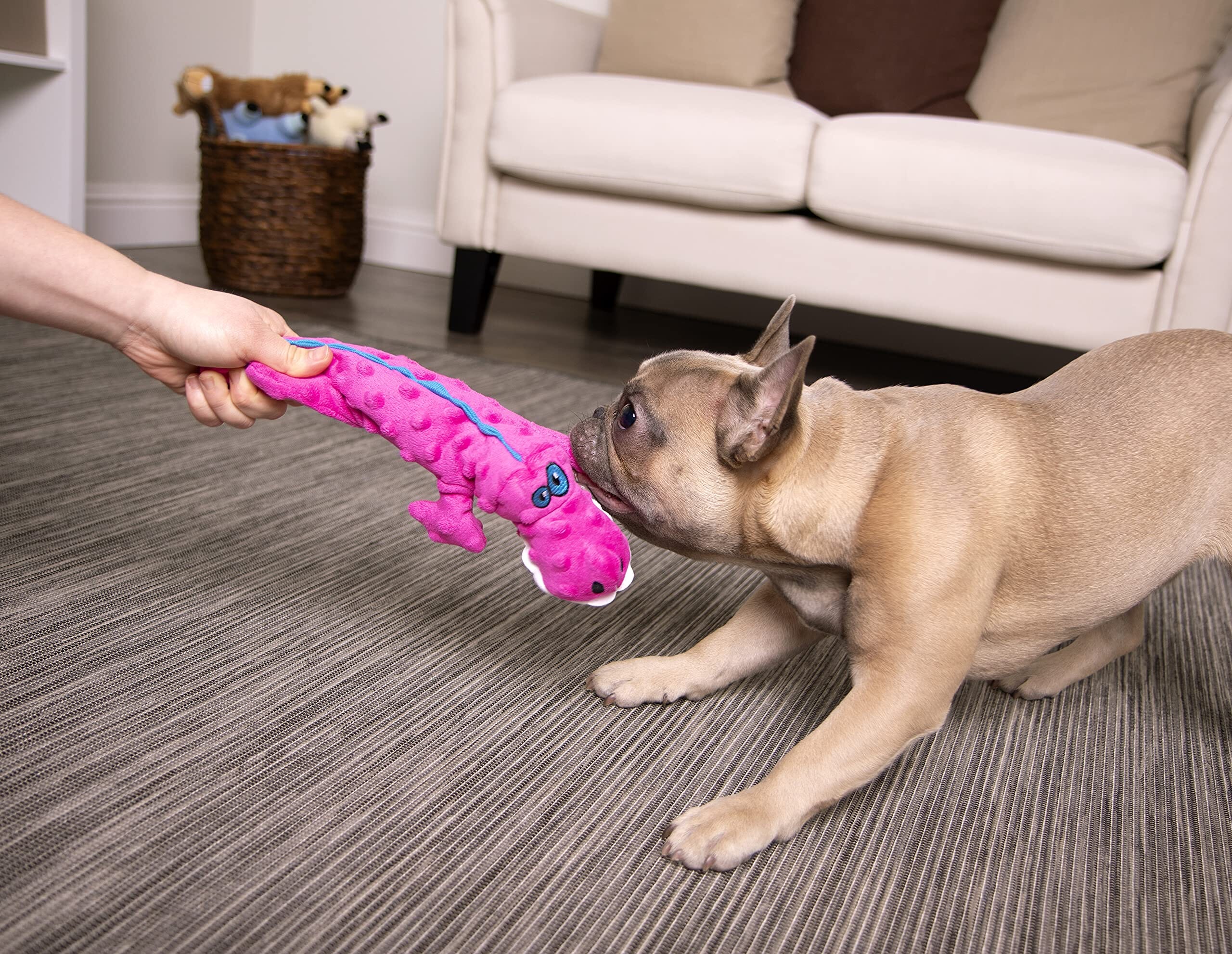 GoDog Gator Squeak and Plush Dog Toy with Chew-Guard Tech - Pink - Extra Small  