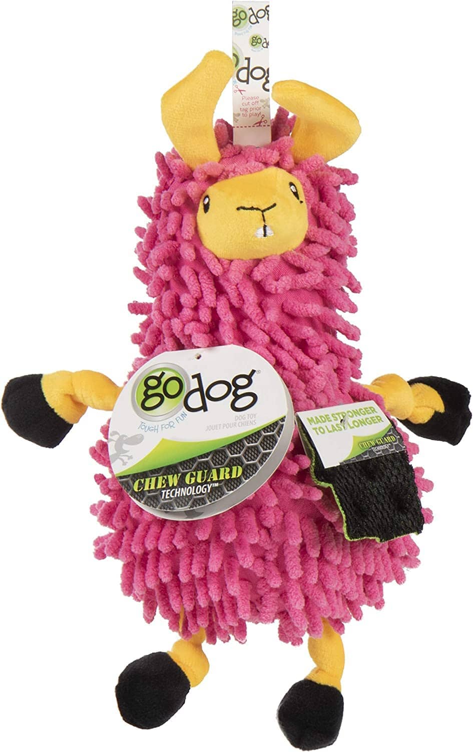 GoDog Llama the Noodle Squeak and Plush Dog Toy with Chew-Guard Tech - Pink - Small  