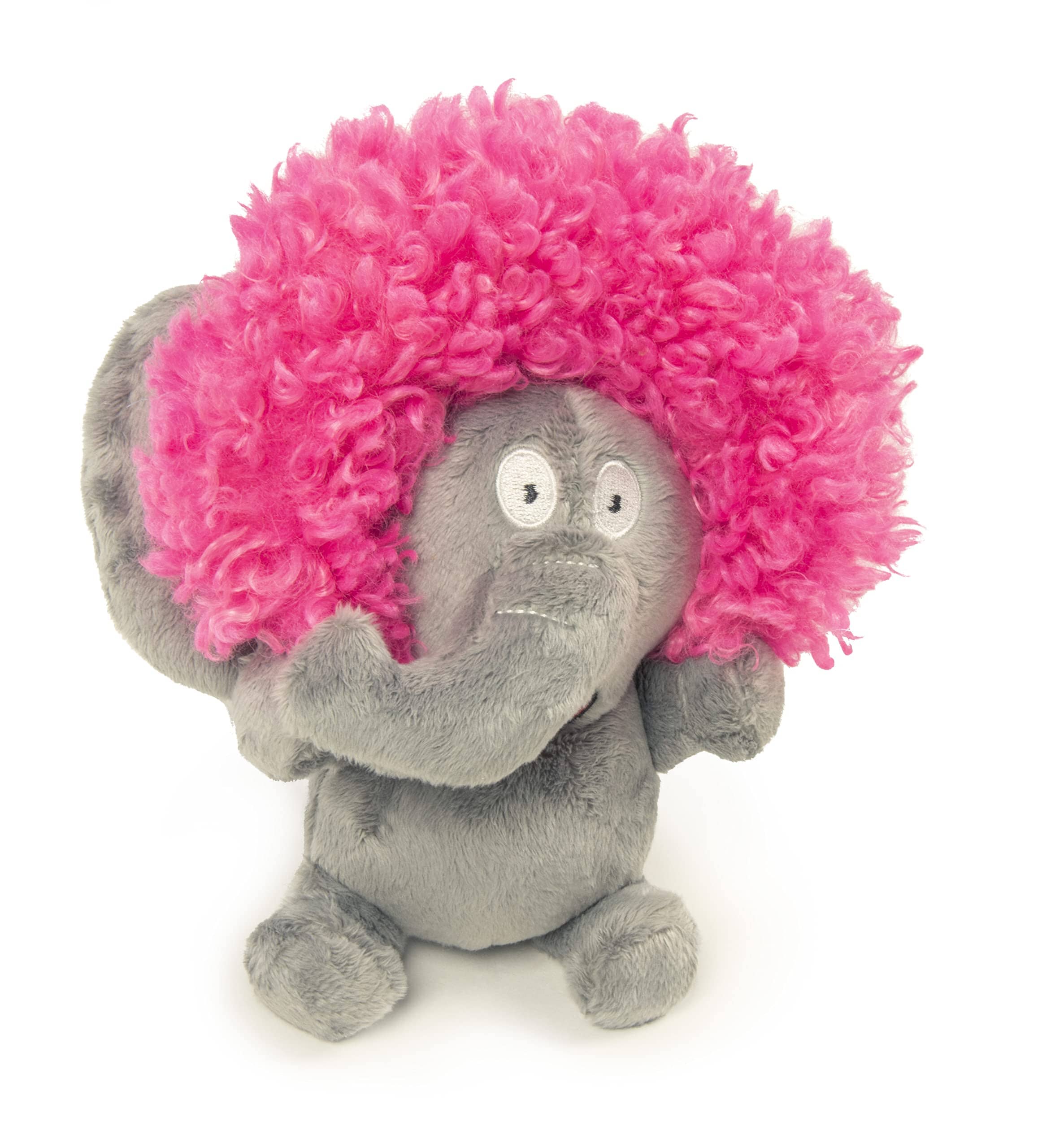 GoDog Silent Squeak Crazy Hairs Elephant Plush Dog Toy with Chew-Guard Tech - Large  