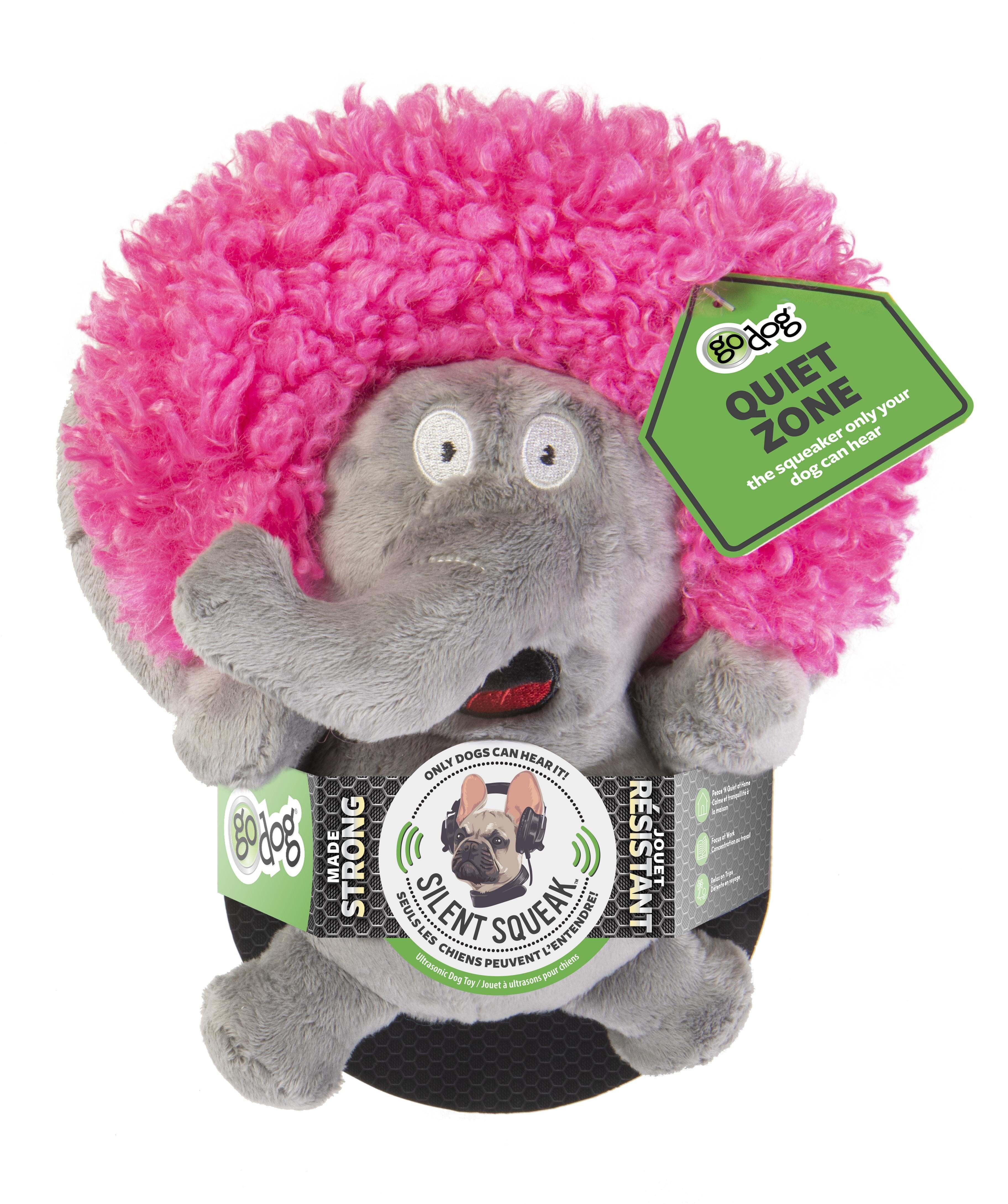 GoDog Silent Squeak Crazy Hairs Elephant Plush Dog Toy with Chew-Guard Tech - Large  