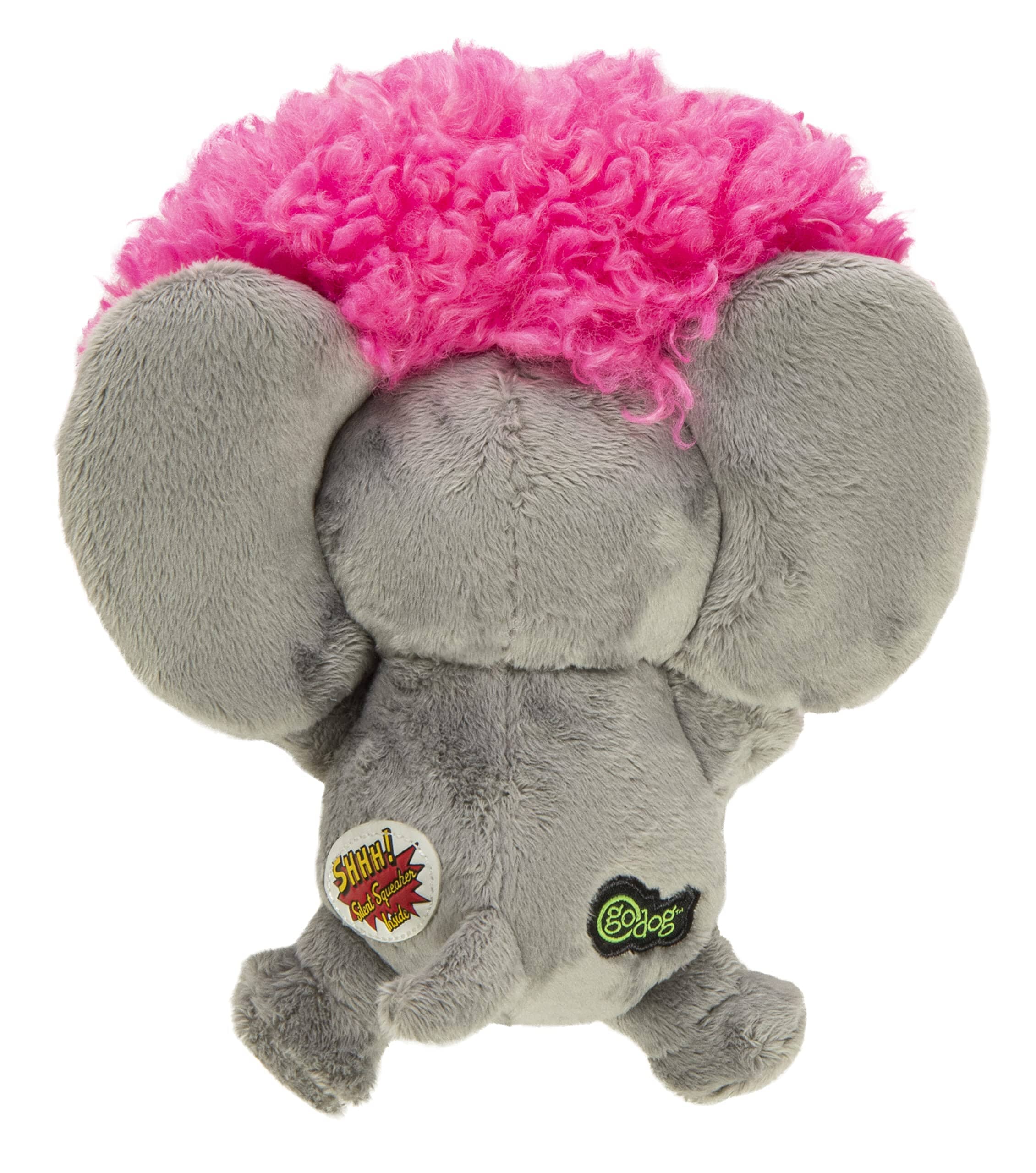 GoDog Silent Squeak Crazy Hairs Elephant Plush Dog Toy with Chew-Guard Tech - Small  