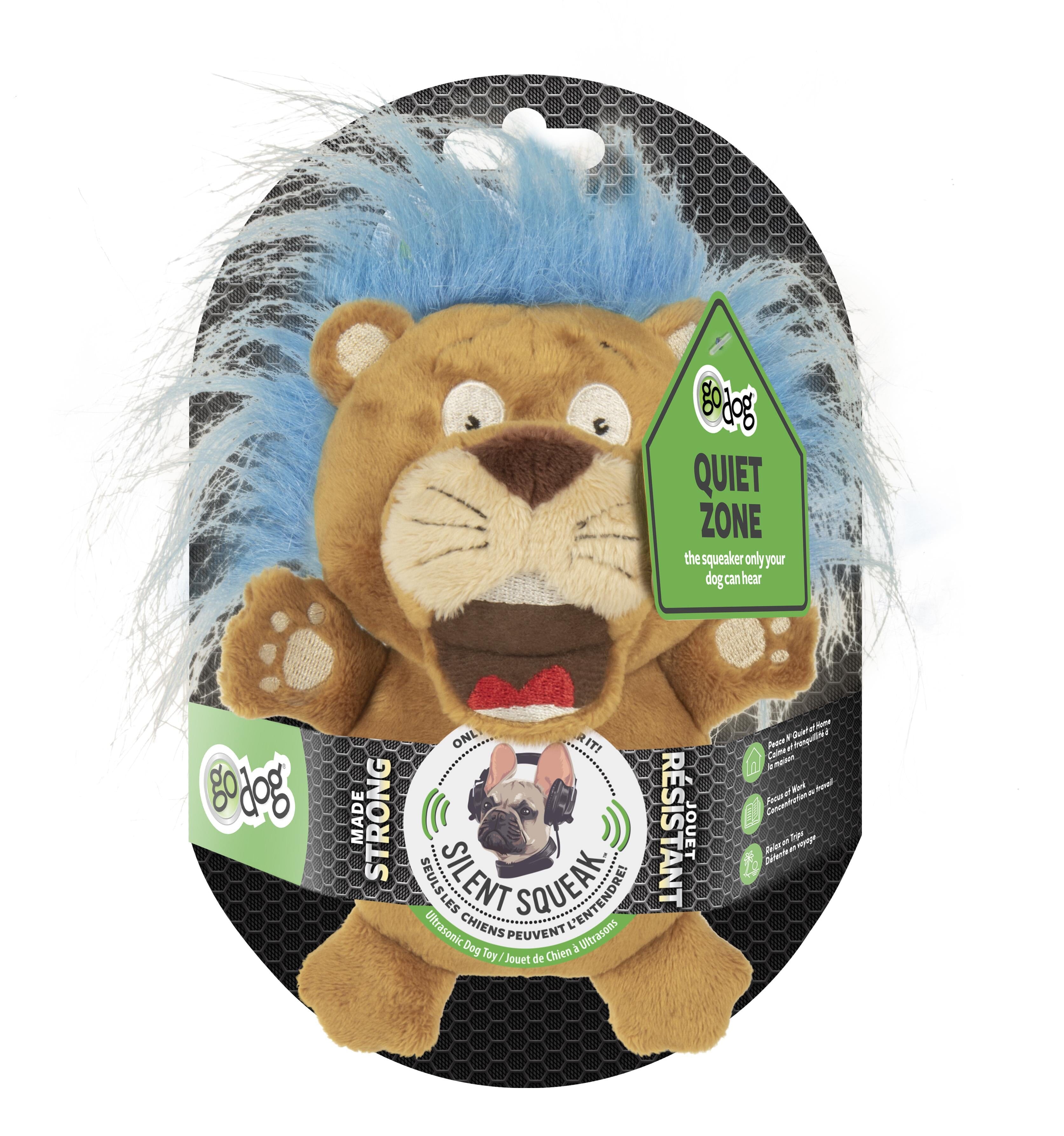 GoDog Silent Squeak Crazy Hairs Lion Plush Dog Toy with Chew-Guard Tech - Small  